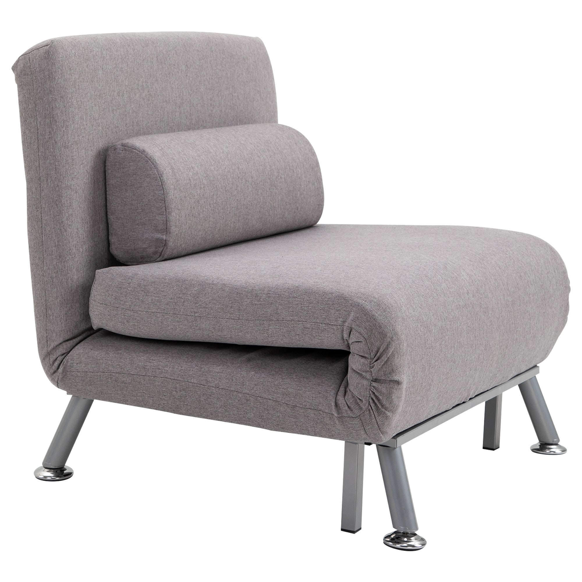 HOMCOM Linen Single Chair Bed, 3-in-1 Convertible Sleeper Chair with Adjustable Backrest, Pillow, for Living Room, Bedroom, Grey