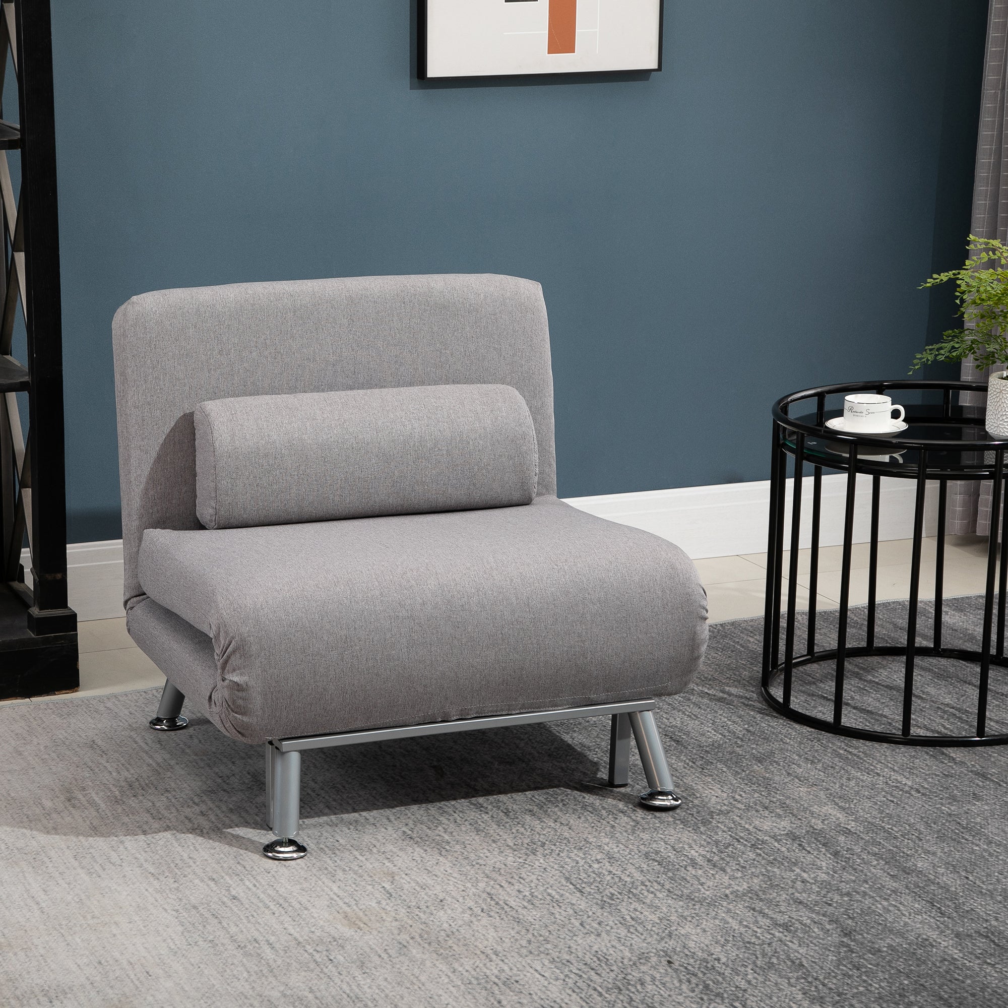 HOMCOM Linen Single Chair Bed, 3-in-1 Convertible Sleeper Chair with Adjustable Backrest, Pillow, for Living Room, Bedroom, Grey