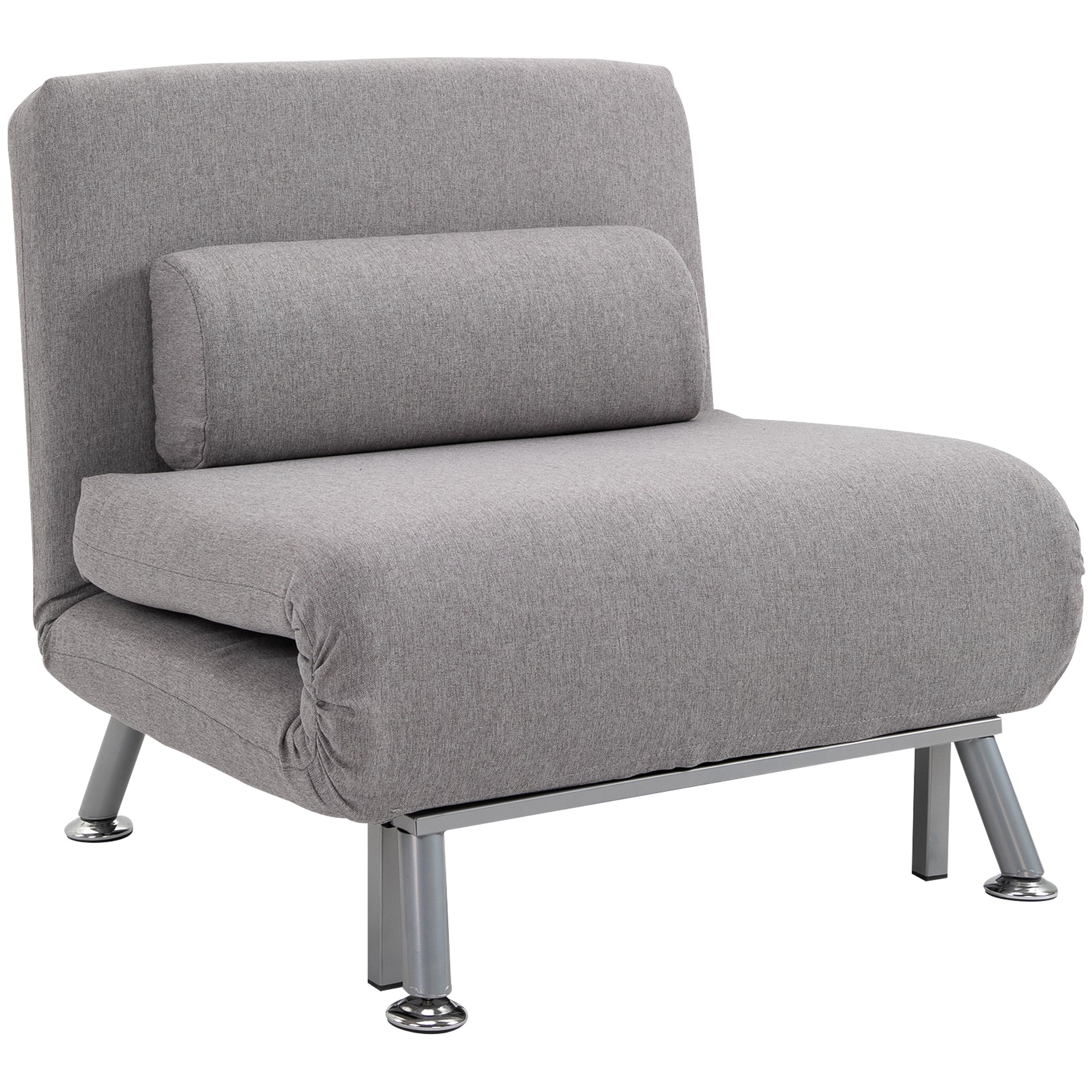 HOMCOM Linen Single Chair Bed, 3-in-1 Convertible Sleeper Chair with Adjustable Backrest, Pillow, for Living Room, Bedroom, Grey