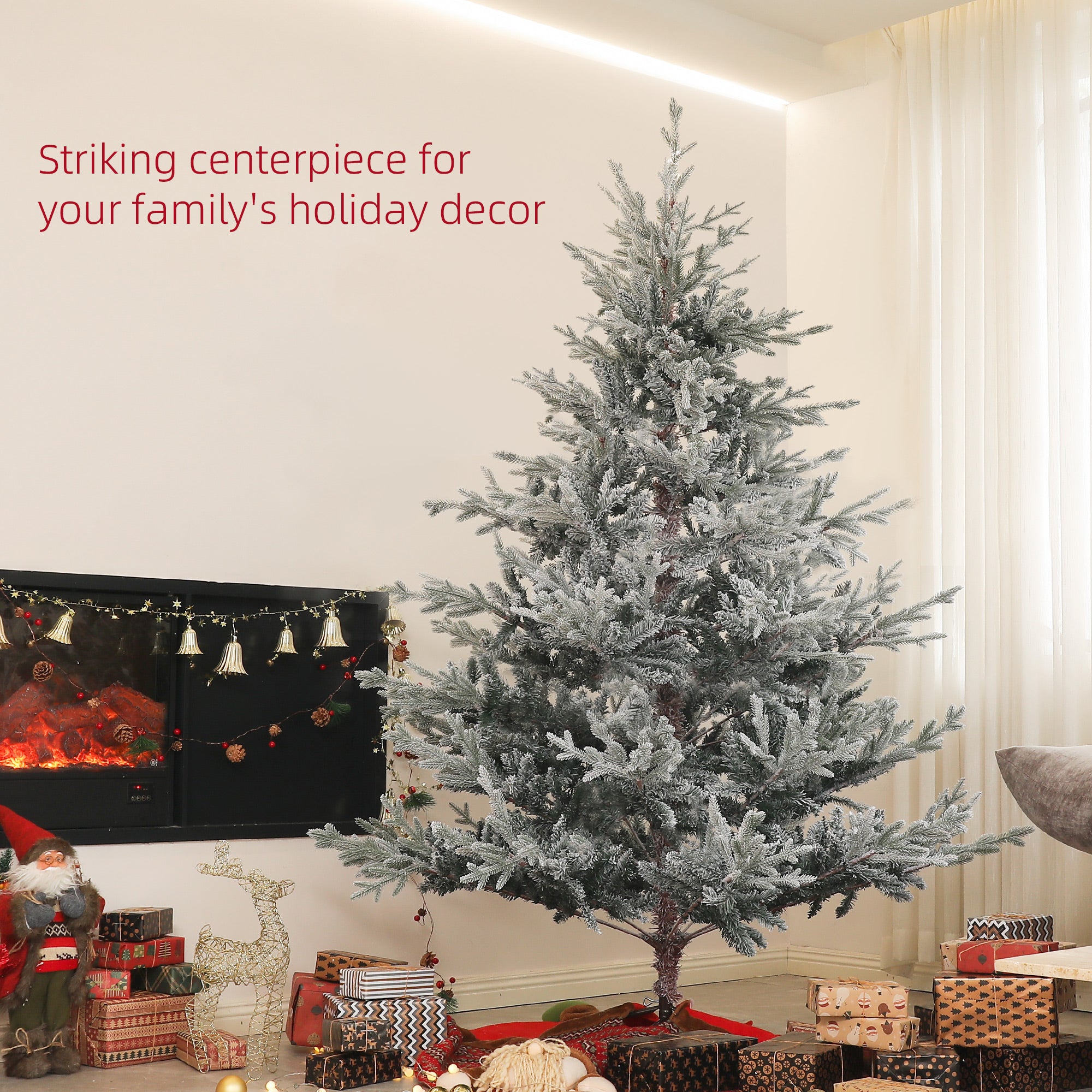 6ft Nordic Pine Artificial Christmas Tree with 795 Snow Flocked Tips, Foldable Metal Stand, Easy Assembly, Hinged Xmas Tree for Home Office Holiday