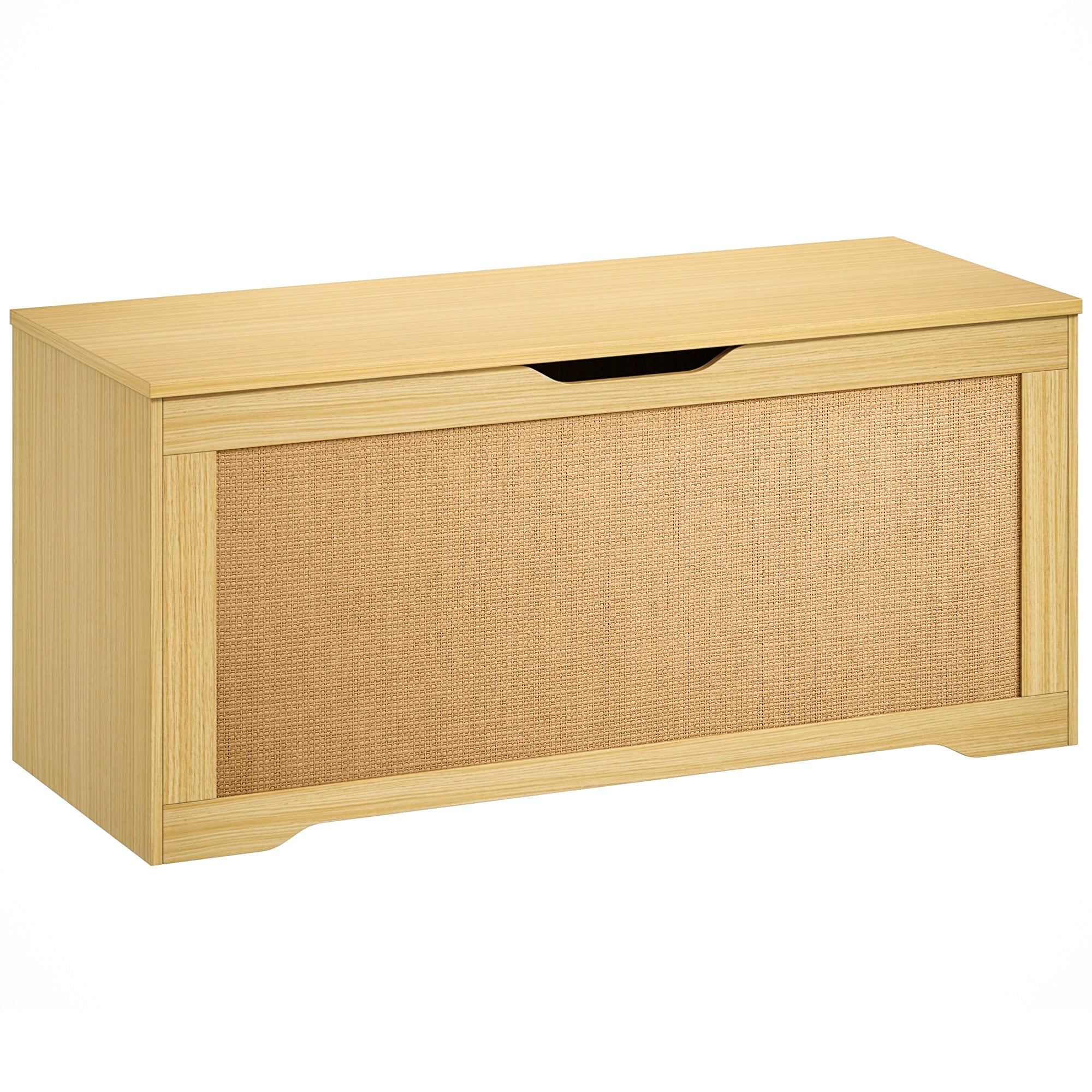 Rattan Storage Chest, Lift Top Storage Trunk with Safety Hinges and Handle-Free Design, Storage Bench for Living Room, Shoe Bench for Entryway, 39.4" x 15.7" x 17.7", Oak