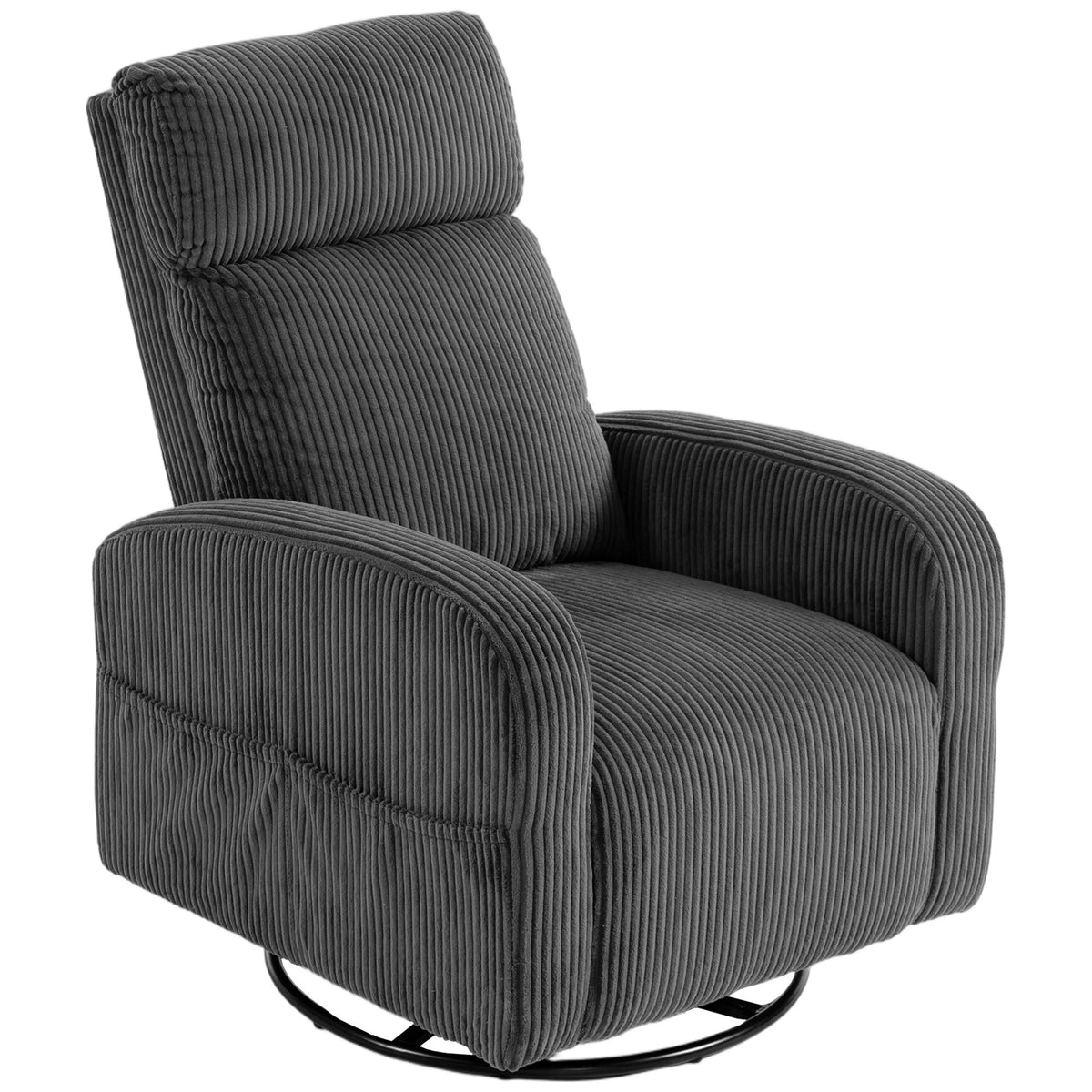 360° Swivel Accent Chair, Modern Armchair with Thick Backrest & Cushion, Corduroy Upholstered Living Room Lounge with Steel Legs for Study, Dark Grey