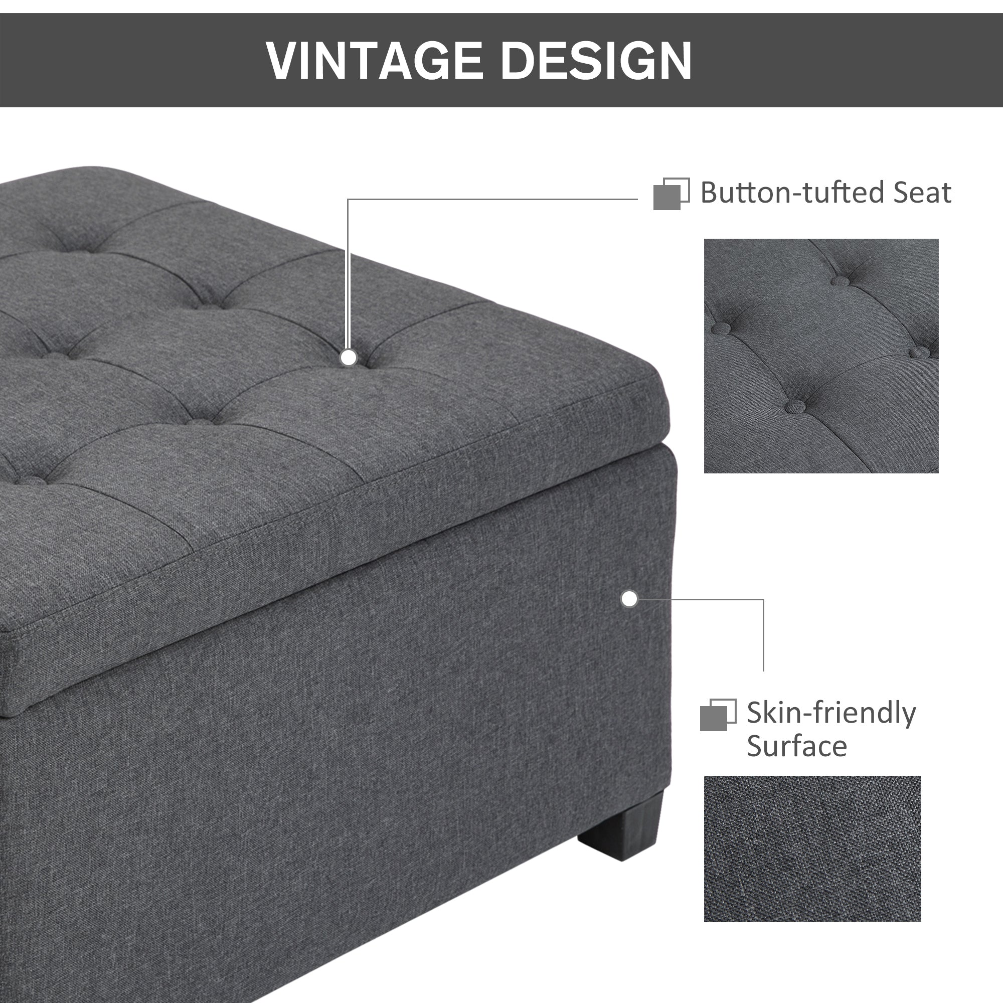 Round Storage Ottoman Bench, Button Tufted Ottoman with Flip Top for Living Room, Entryway and Bedroom, Gray