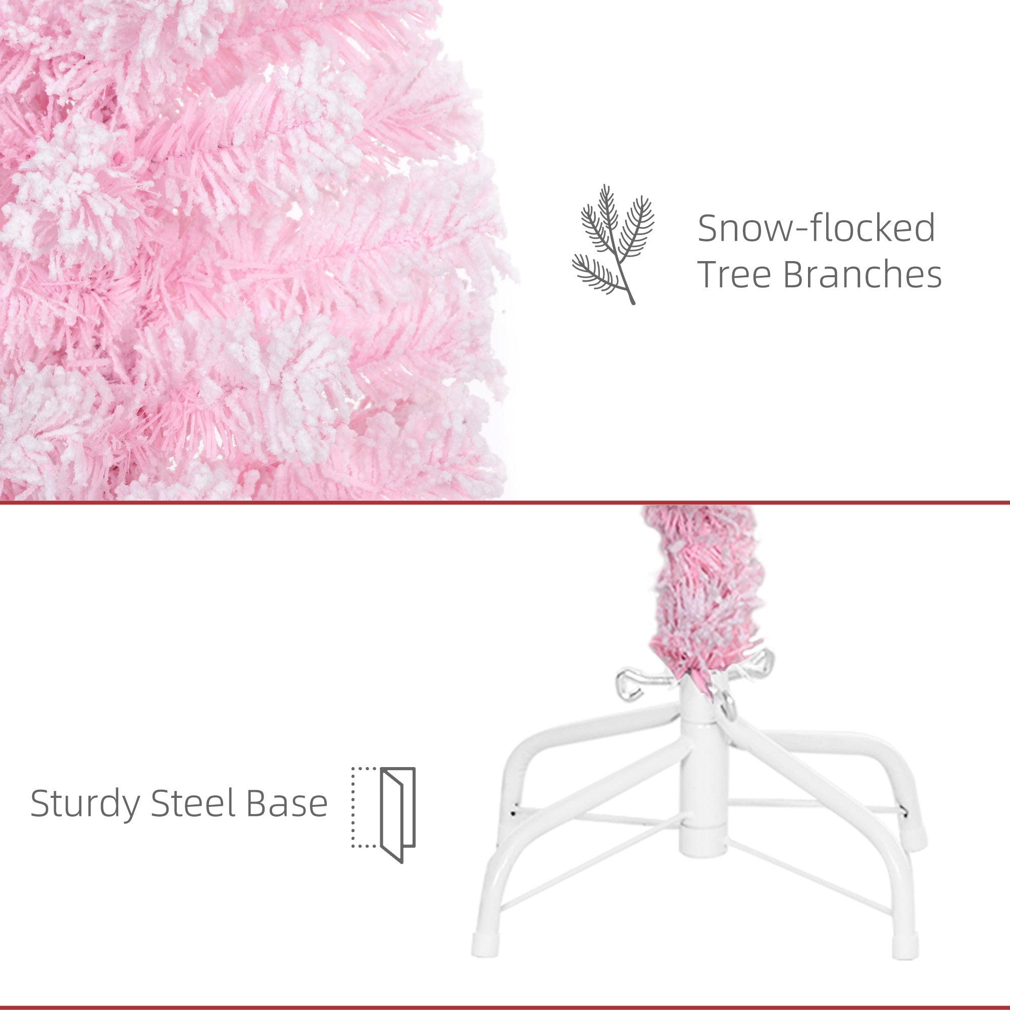 HOMCOM 4 FT Snow Flocked Artificial Christmas Tree, Pencil Xmas Tree with Realistic Branches, Auto Open and Steel Base, Pink