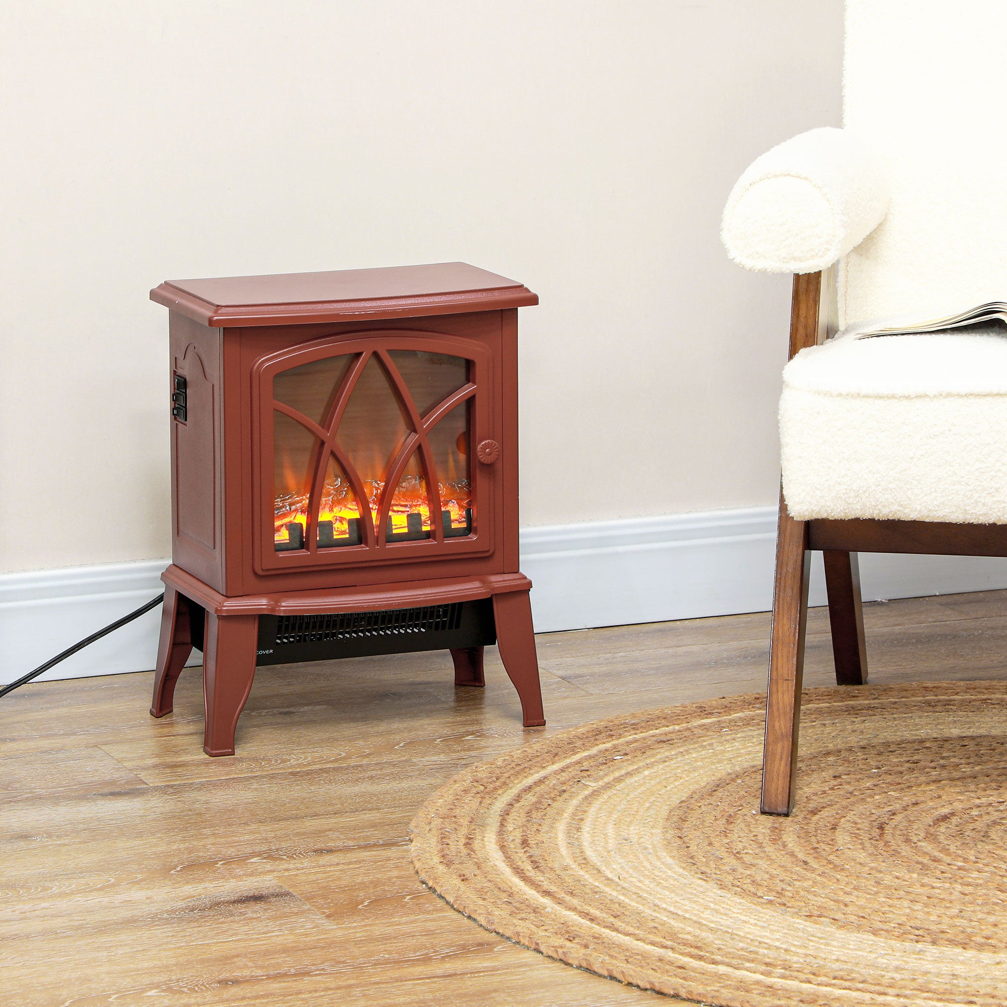 Electric Fireplace Heater, Freestanding Fireplace Stove with Realistic Flames Overheating Protection 750W/1500W, Red