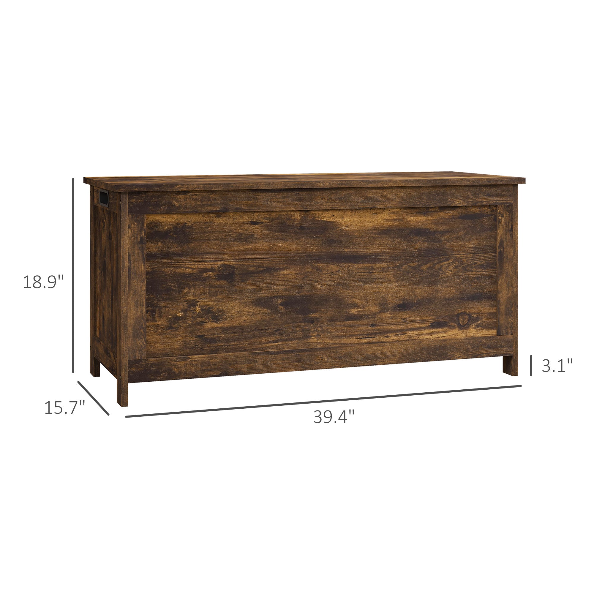 39.4" Storage Trunk w/ 2 Safety Hinges, Wooden Storage Bench w/ Side Handles, Storage Chest for Playroom, Rustic Brown