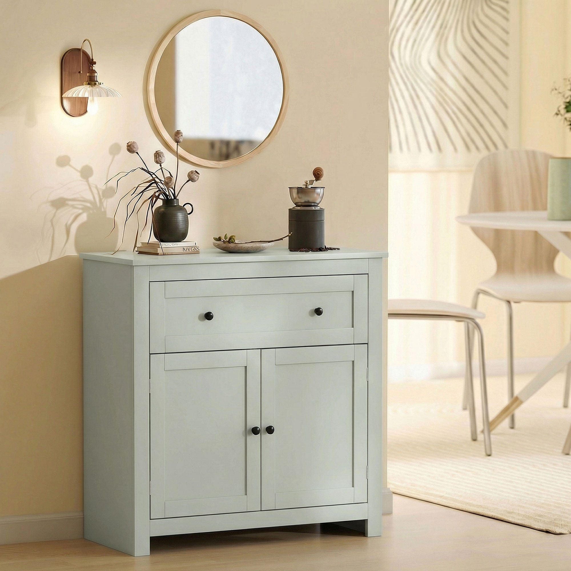 Sideboard Storage Cabinet, Modern Kitchen Cupboard with Adjustable Shelf, Drawer and Double Doors, Sideboard for Living Room, Dining Room, Hallway, Green