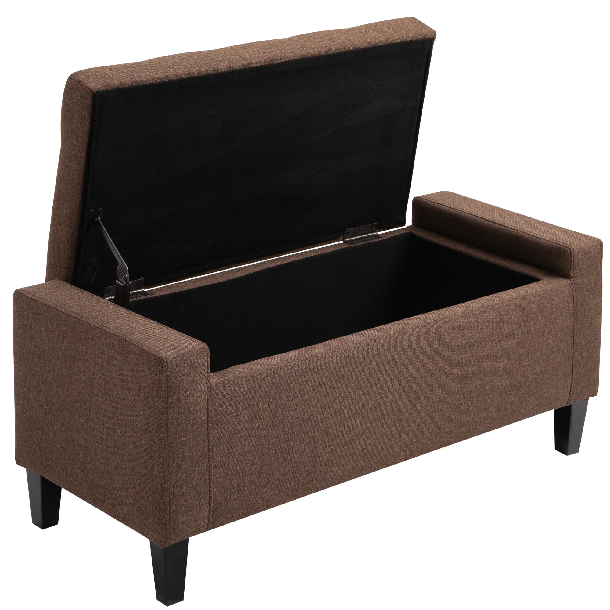 Storage Ottoman, Linen Upholstered Storage Bench with Lift Top and Button Tufted for Living Room, Dark Brown