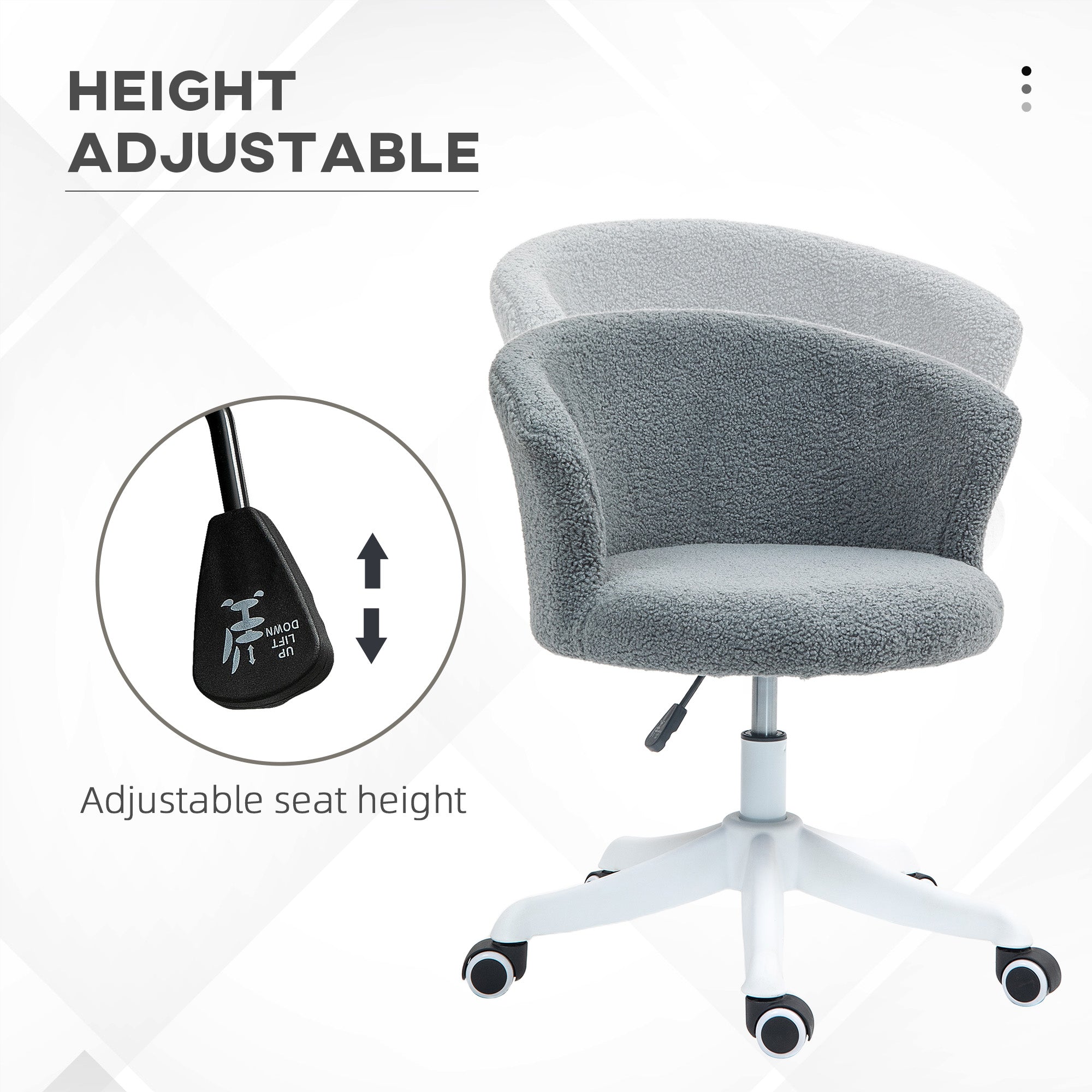 Vinsetto Armless Office Chair, Fluffy Computer Desk Chair with Adjustable Height, Swivel Wheels, Mid Back, Grey