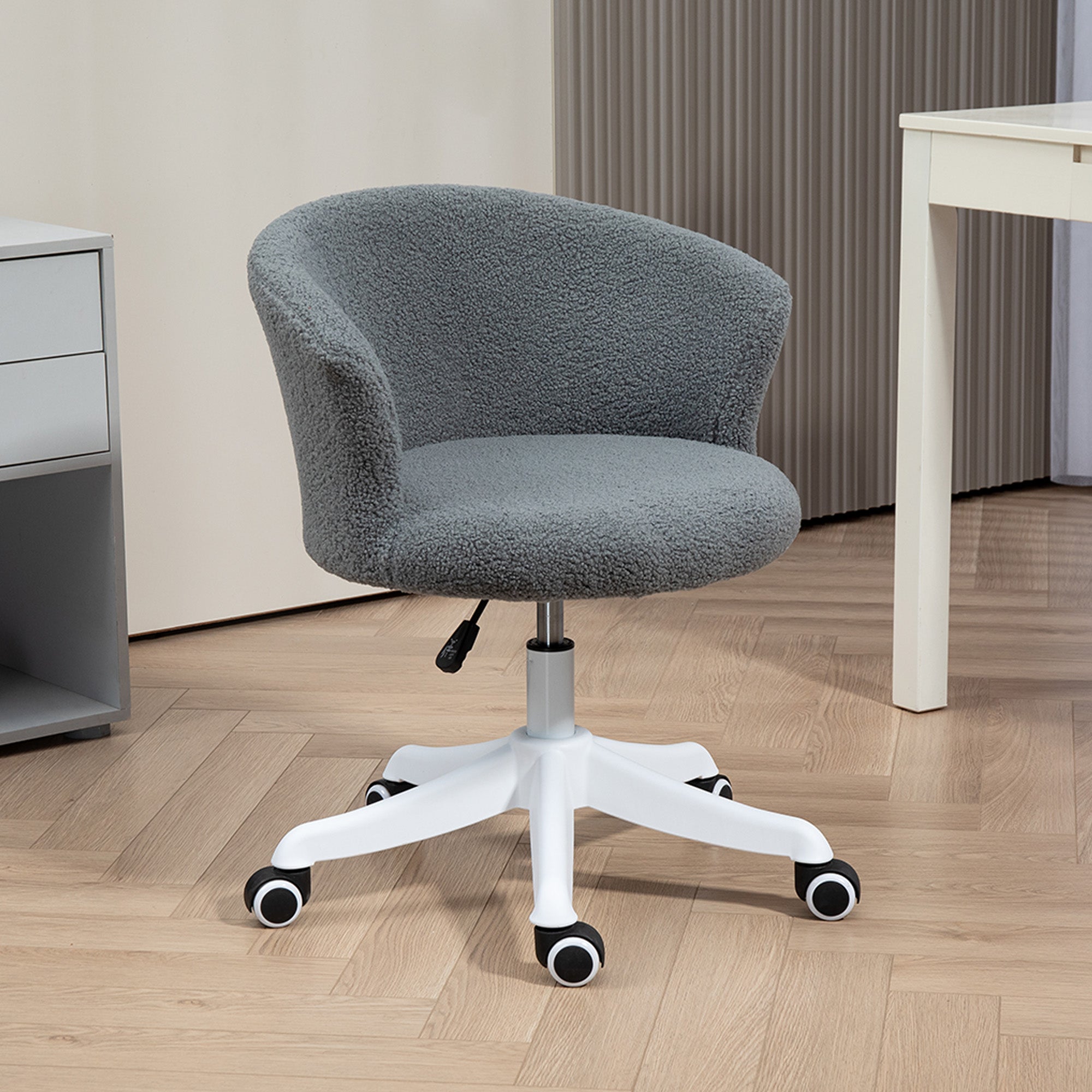 Vinsetto Armless Office Chair, Fluffy Computer Desk Chair with Adjustable Height, Swivel Wheels, Mid Back, Grey