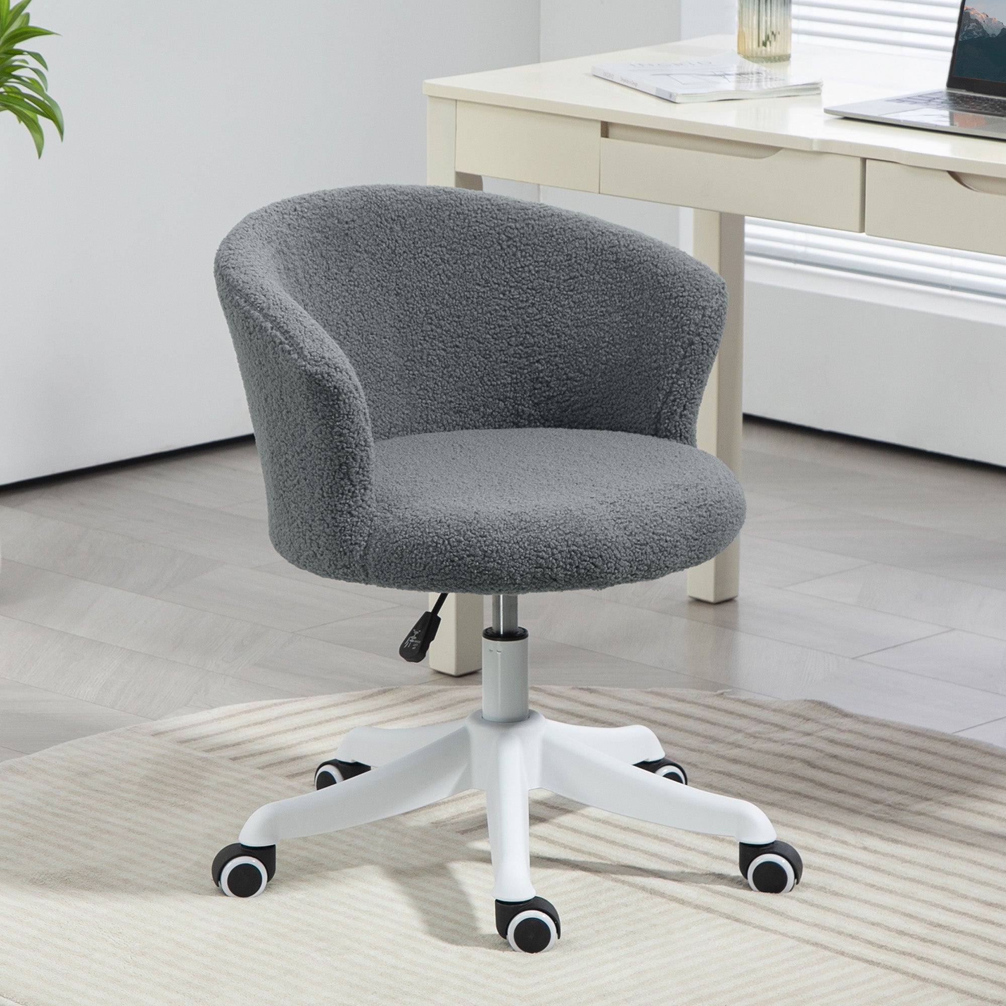 Vinsetto Armless Office Chair, Fluffy Computer Desk Chair with Adjustable Height, Swivel Wheels, Mid Back, Grey