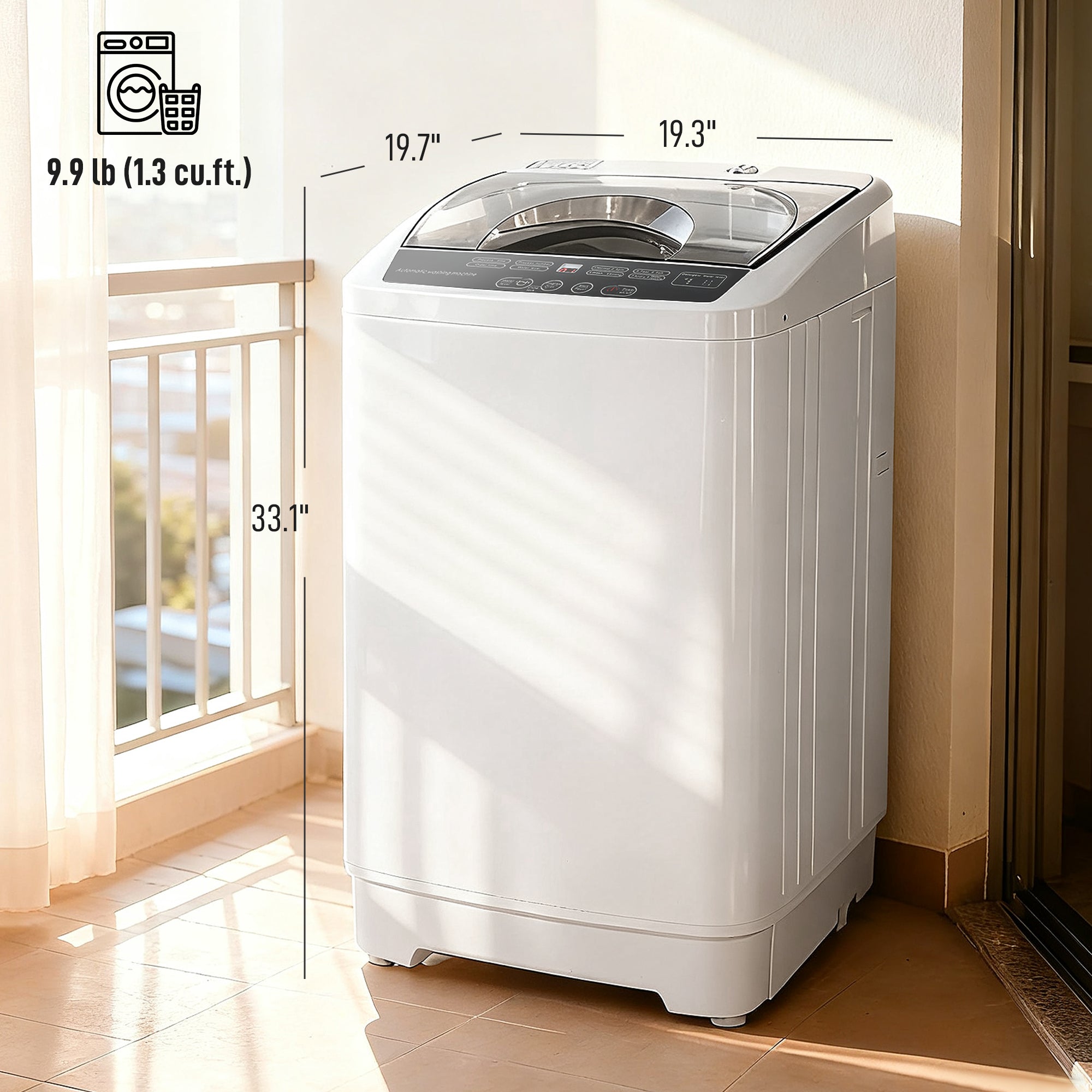 Portable Washing Machine, 1.3 Cu. Ft. Compact Washer with 8 Programs, 6 Water Levels, LED Display and Child Lock, 9.9 lb Full Automatic Washing Machine for Apartments, Dorms and RVs, White