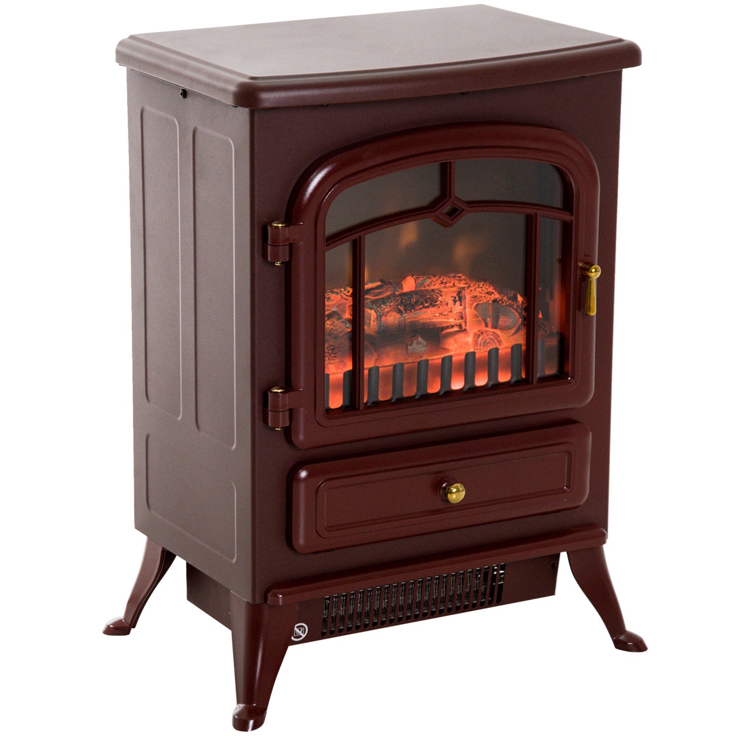 22" Electric Fireplace Heater Freestanding Stove with Realistic LED Flames and Logs 750W/1500W Red