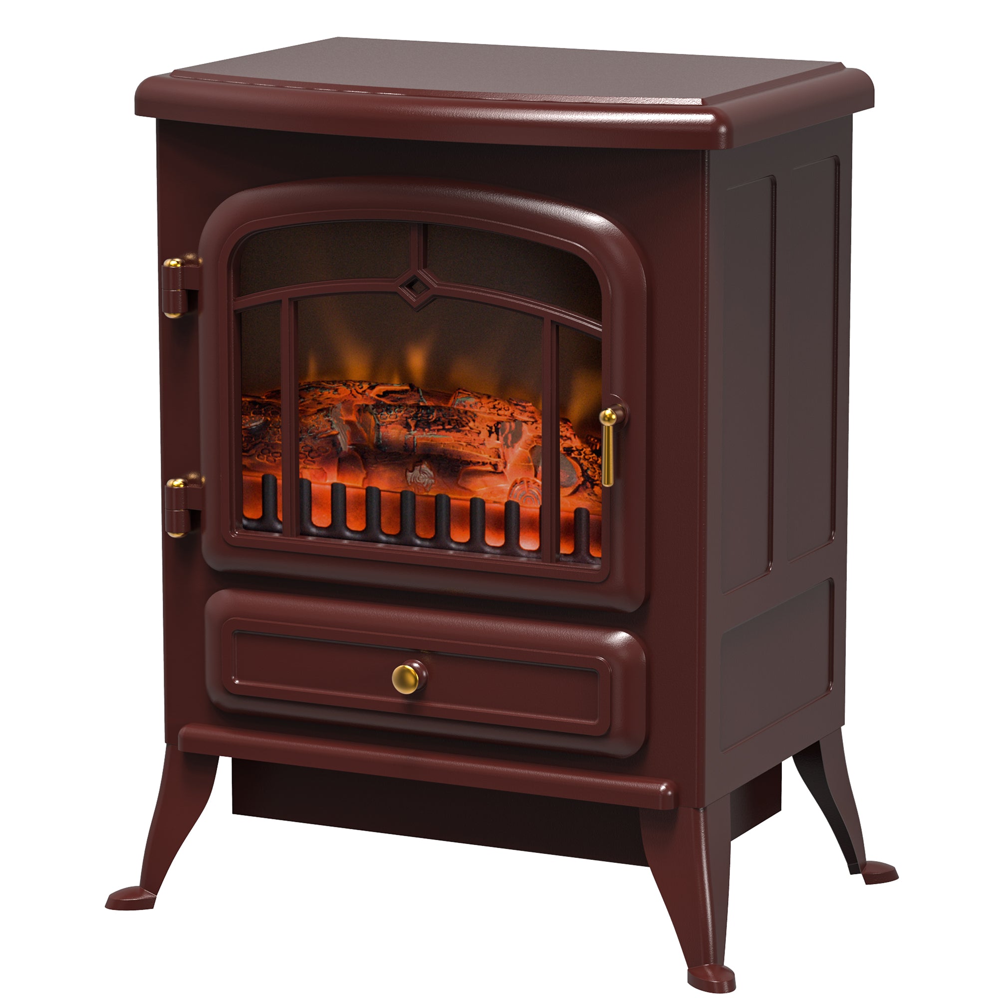 22" Electric Fireplace Heater Freestanding Stove with Realistic LED Flames and Logs 750W/1500W Red