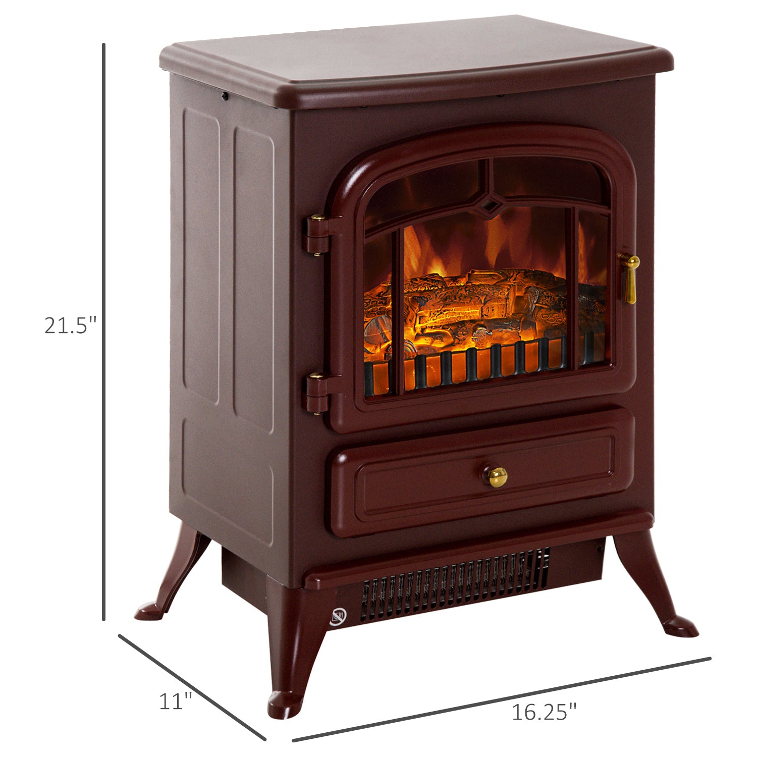 22" Electric Fireplace Heater Freestanding Stove with Realistic LED Flames and Logs 750W/1500W Red