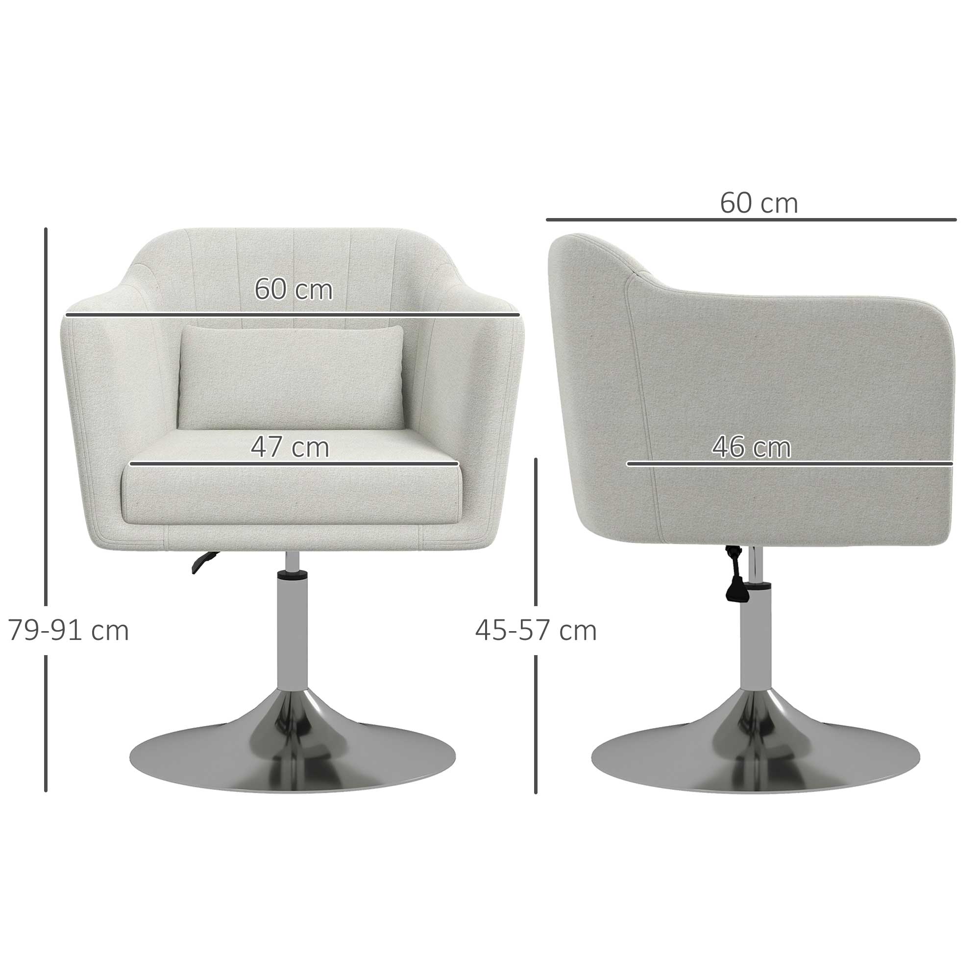 HOMCOM Swivel Linen Fabric Accent Chair for Living Room Contemporary Vanity Armchair with Adjustable Height Thick Cushion Lumbar Support Armrest for Bedroom Office Cream White