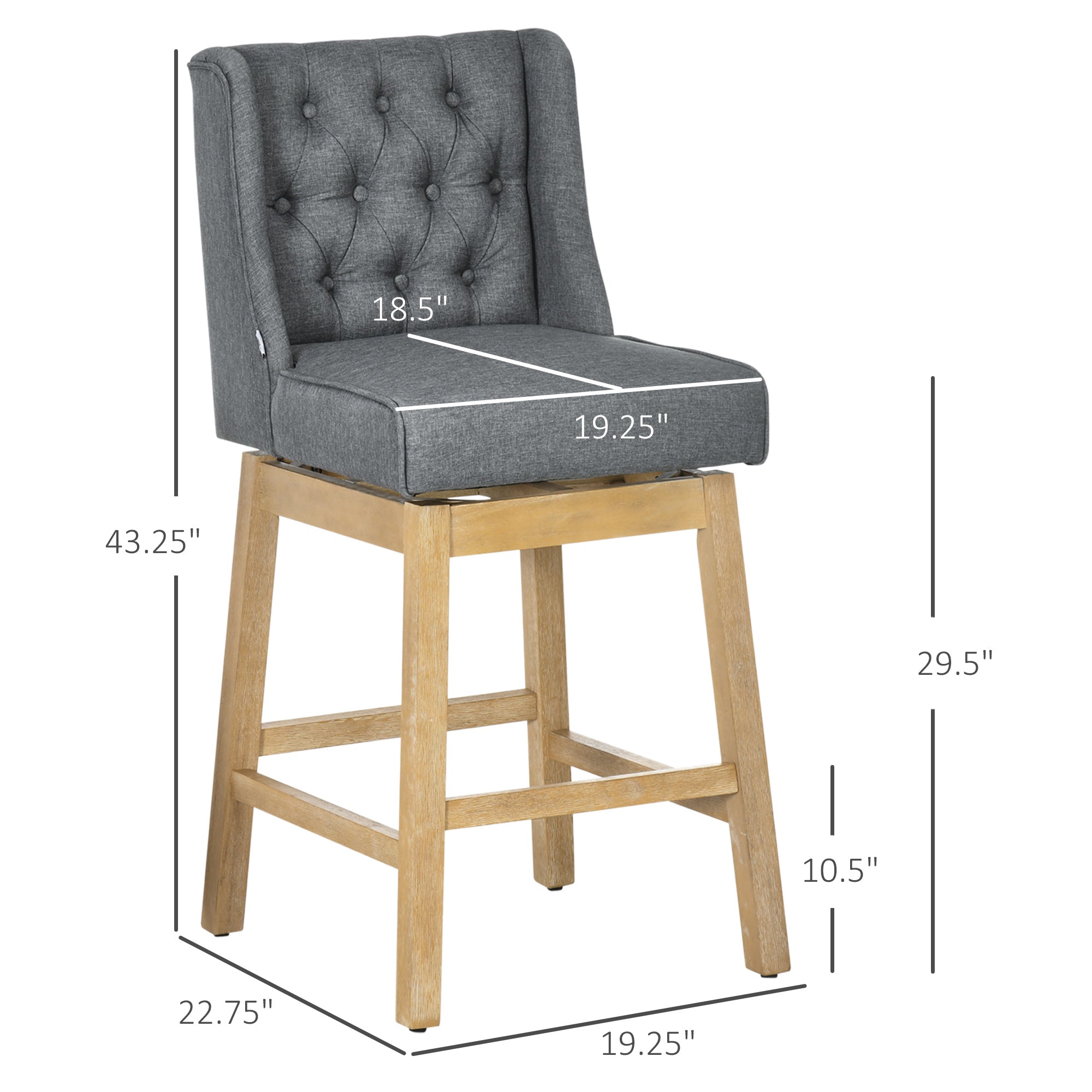 Bar Height Bar Stools Set of 2 180?? Swivel 30" Seat Height with Solid Wood Footrests Gray