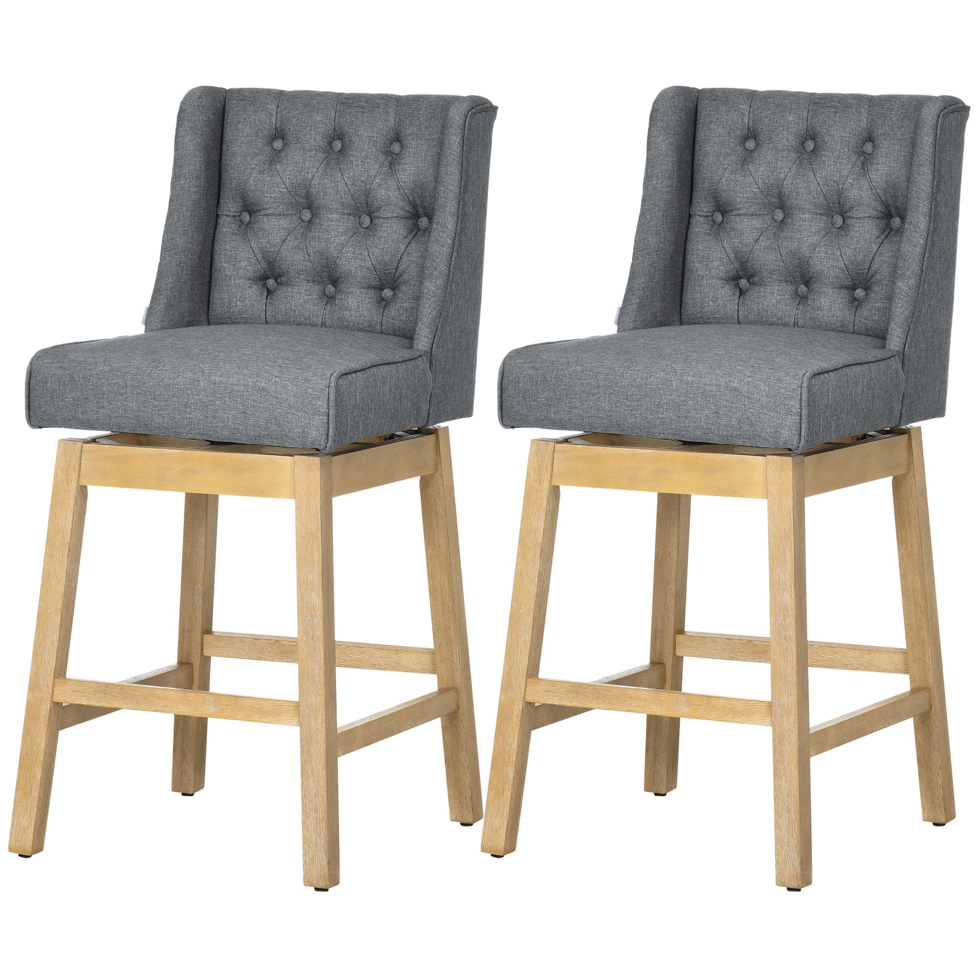 Bar Height Bar Stools Set of 2 180?? Swivel 30" Seat Height with Solid Wood Footrests Gray