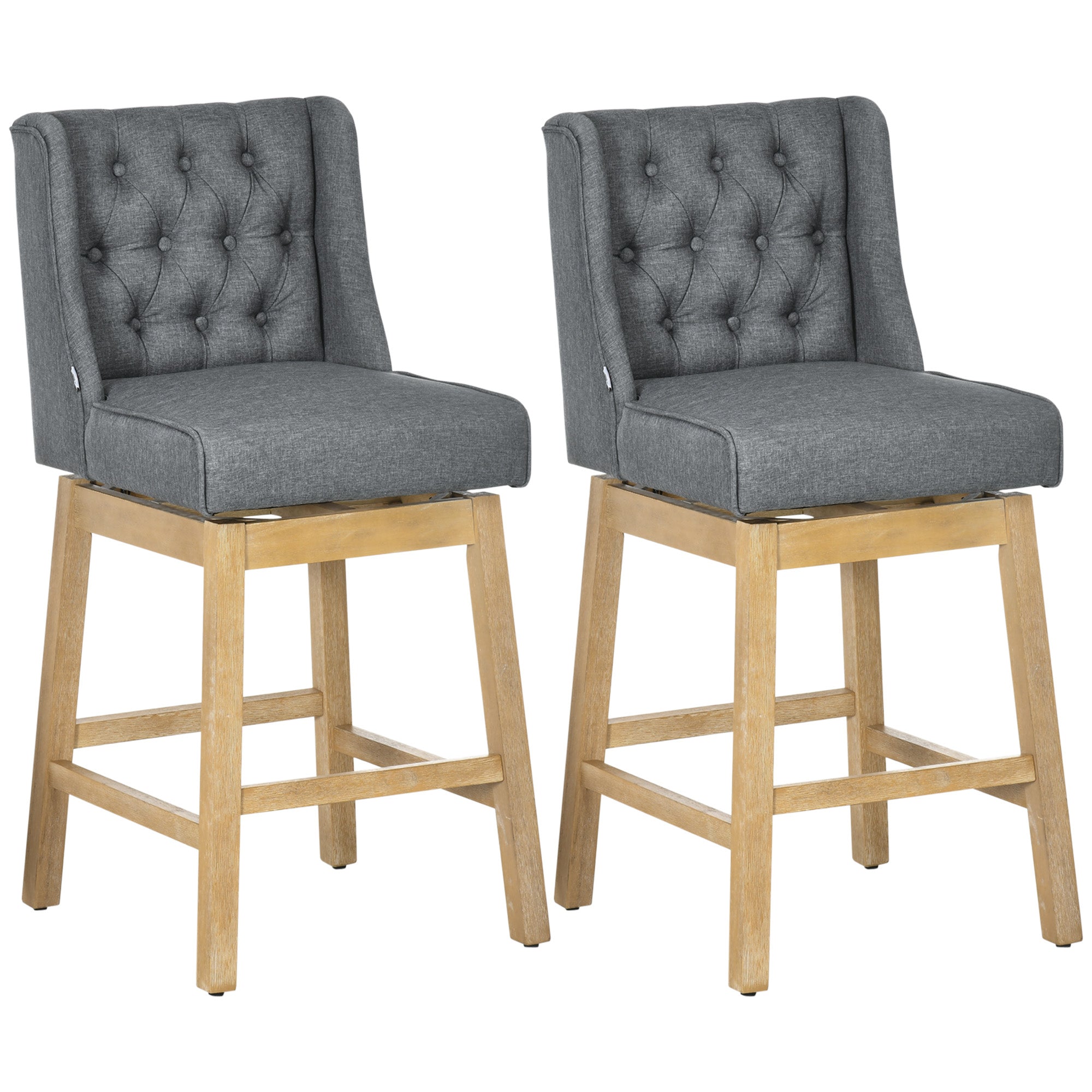 Bar Height Bar Stools Set of 2 180?? Swivel 30" Seat Height with Solid Wood Footrests Gray