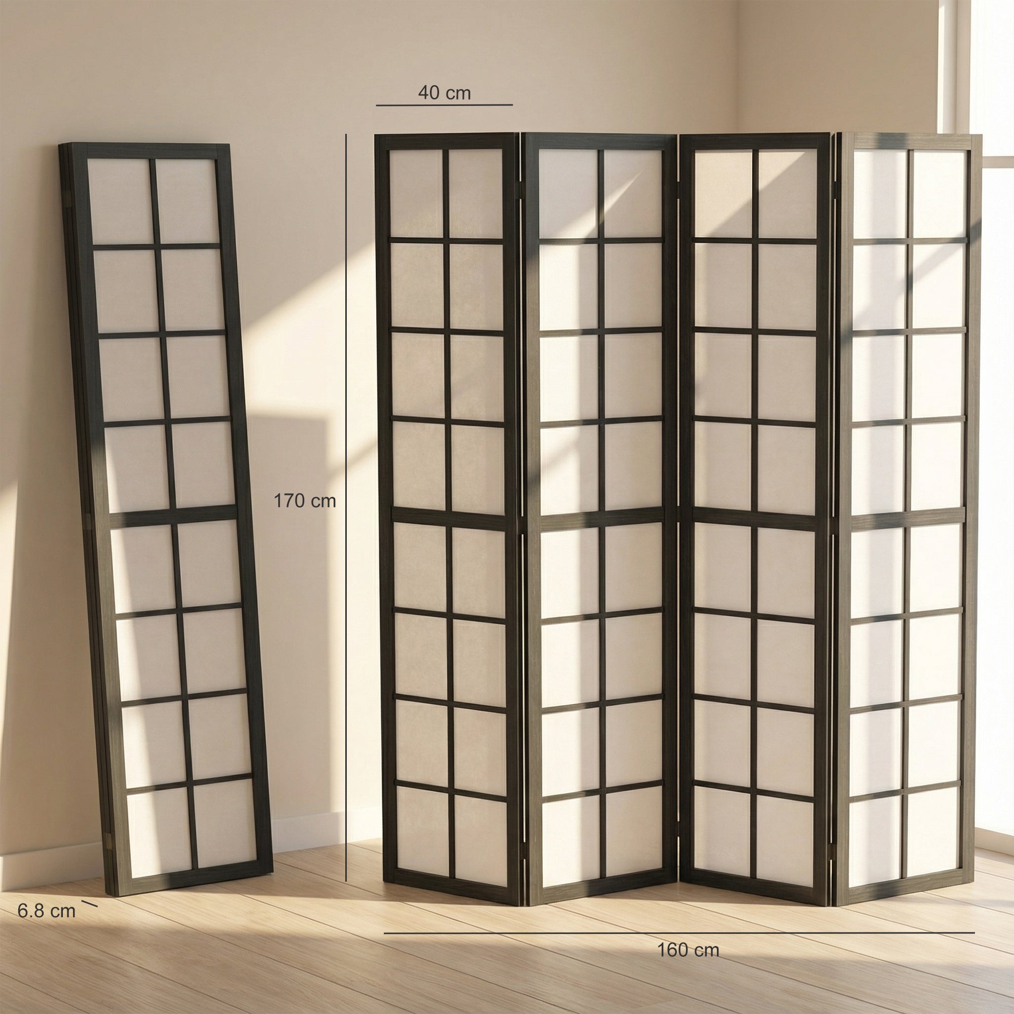 4 Panel Folding Room Divider, Freestanding Privacy Screen, Indoor Room Partition for Living Room, Bedroom and Office, 160 x 170cm