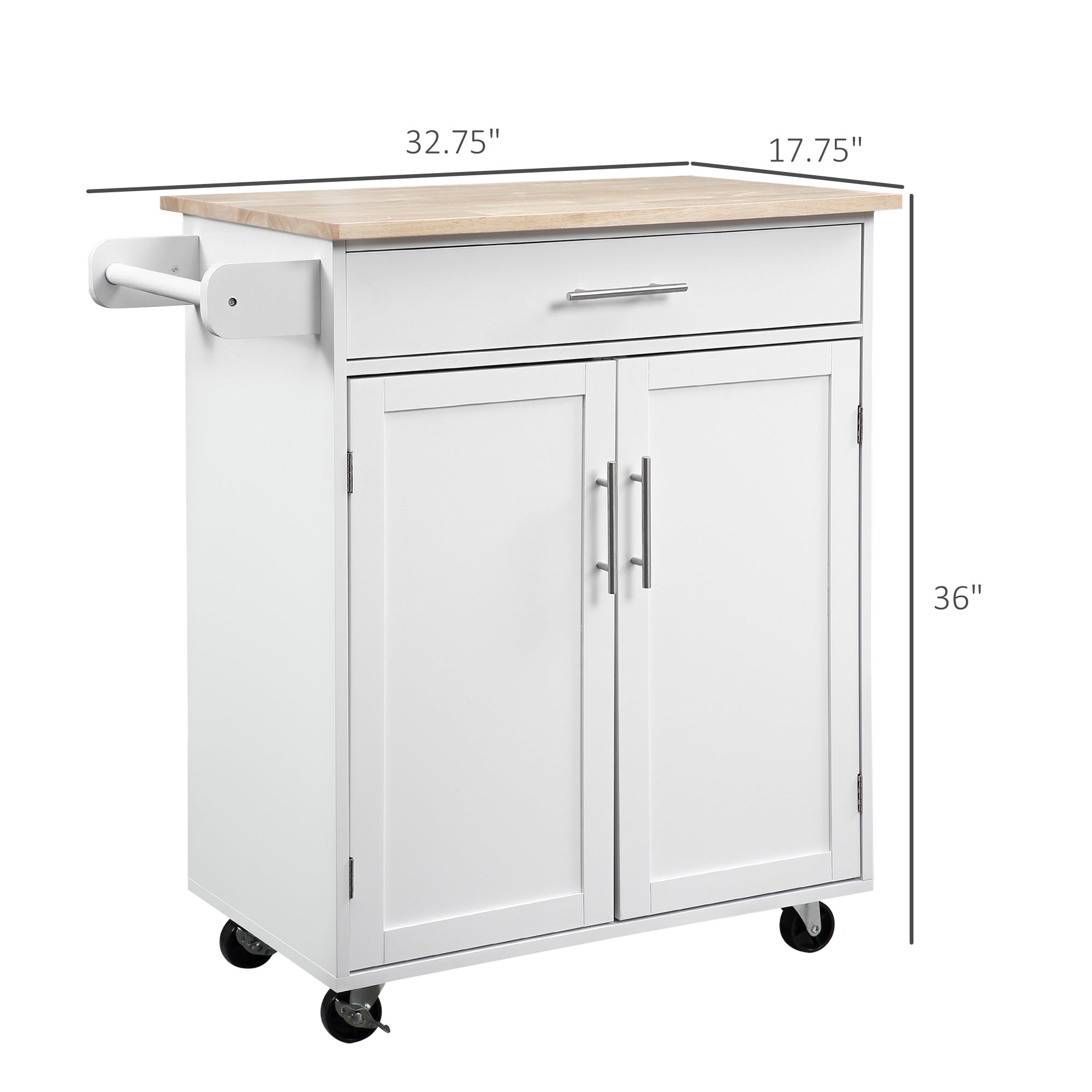 Kitchen Island Cart Rolling Trolley with Drawer Storage Cabinet & Towel Rack White