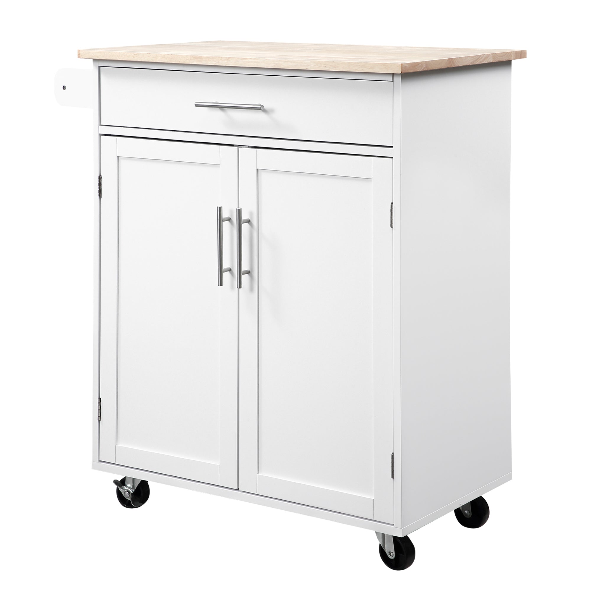 Kitchen Island Cart Rolling Trolley with Drawer Storage Cabinet & Towel Rack White