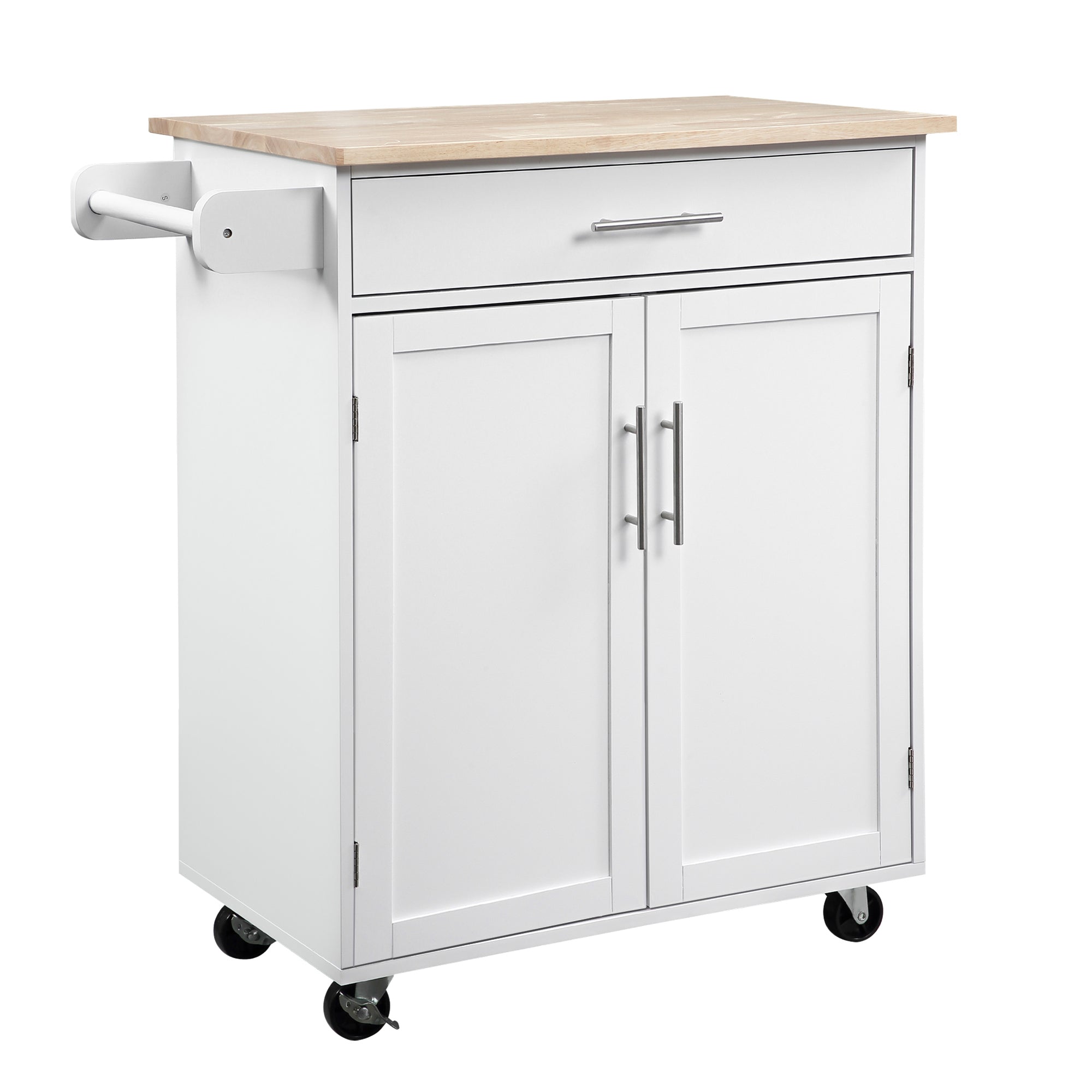 Kitchen Island Cart Rolling Trolley with Drawer Storage Cabinet & Towel Rack White