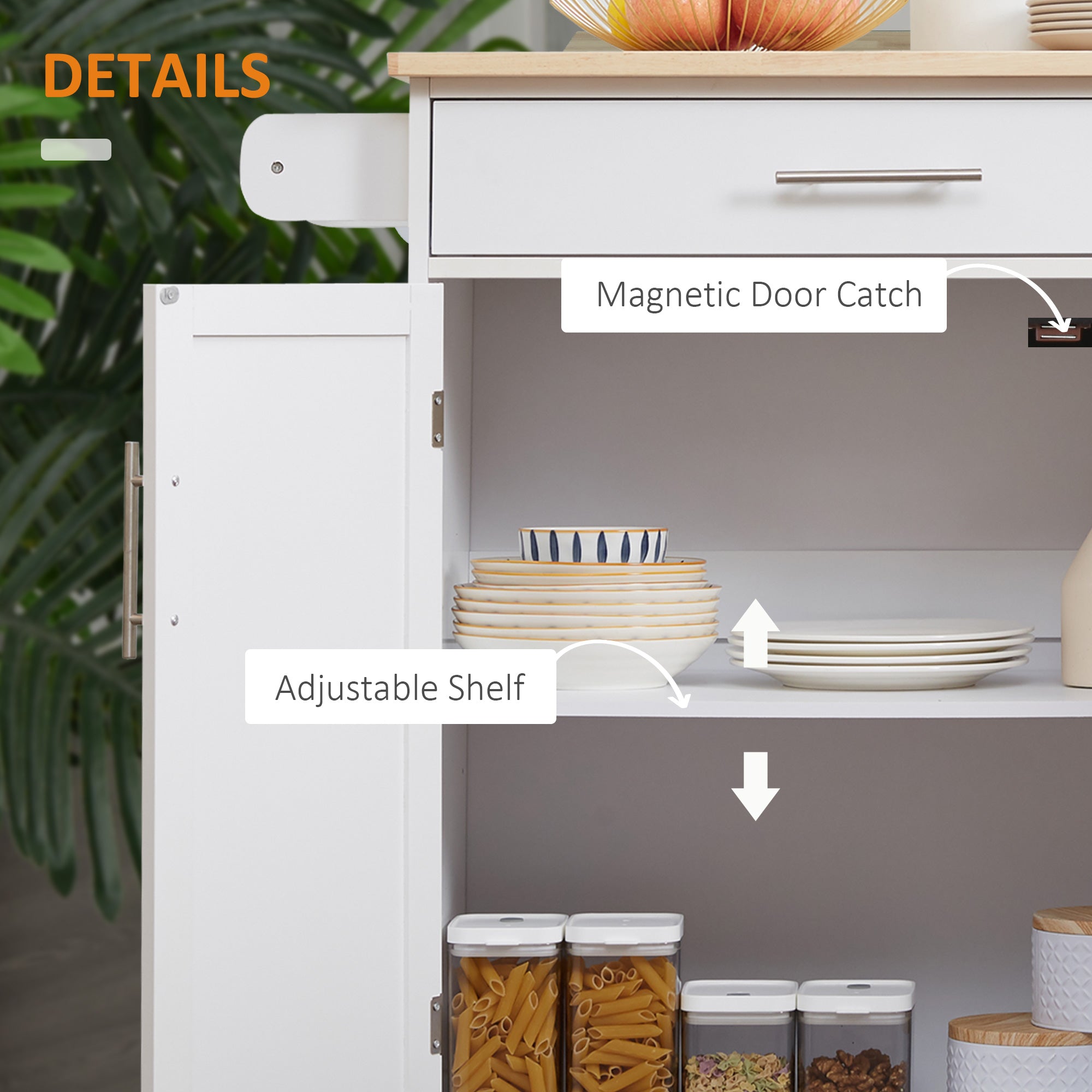 Kitchen Island Cart Rolling Trolley with Drawer Storage Cabinet & Towel Rack White