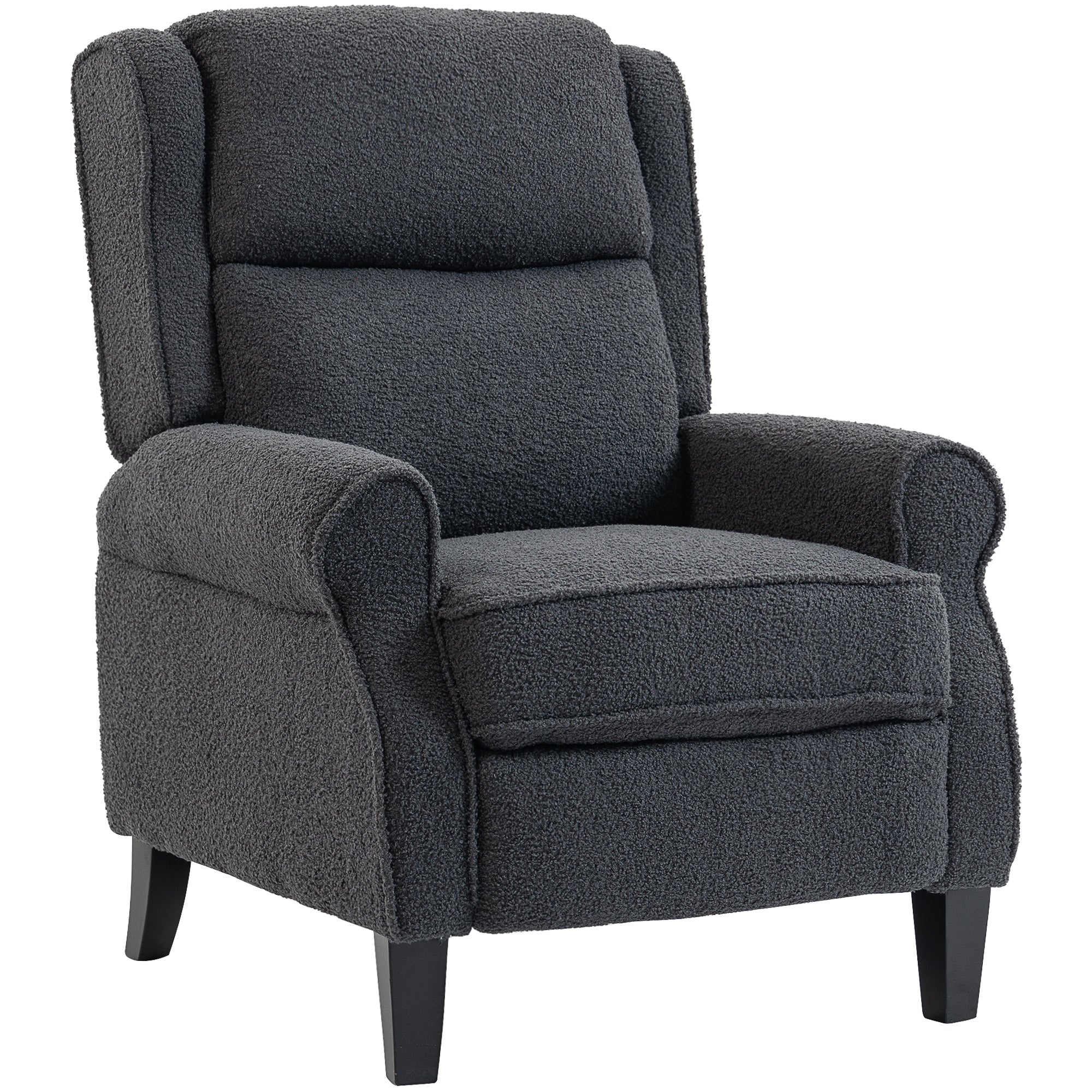 Recliner Armchair, Teddy Fleece Recliner Chair with Extended Leg Rest, Spring Pack, Thick Padded, for Tall People, Push Back Reclining Chair for Home, Living Room, Charcoal Grey