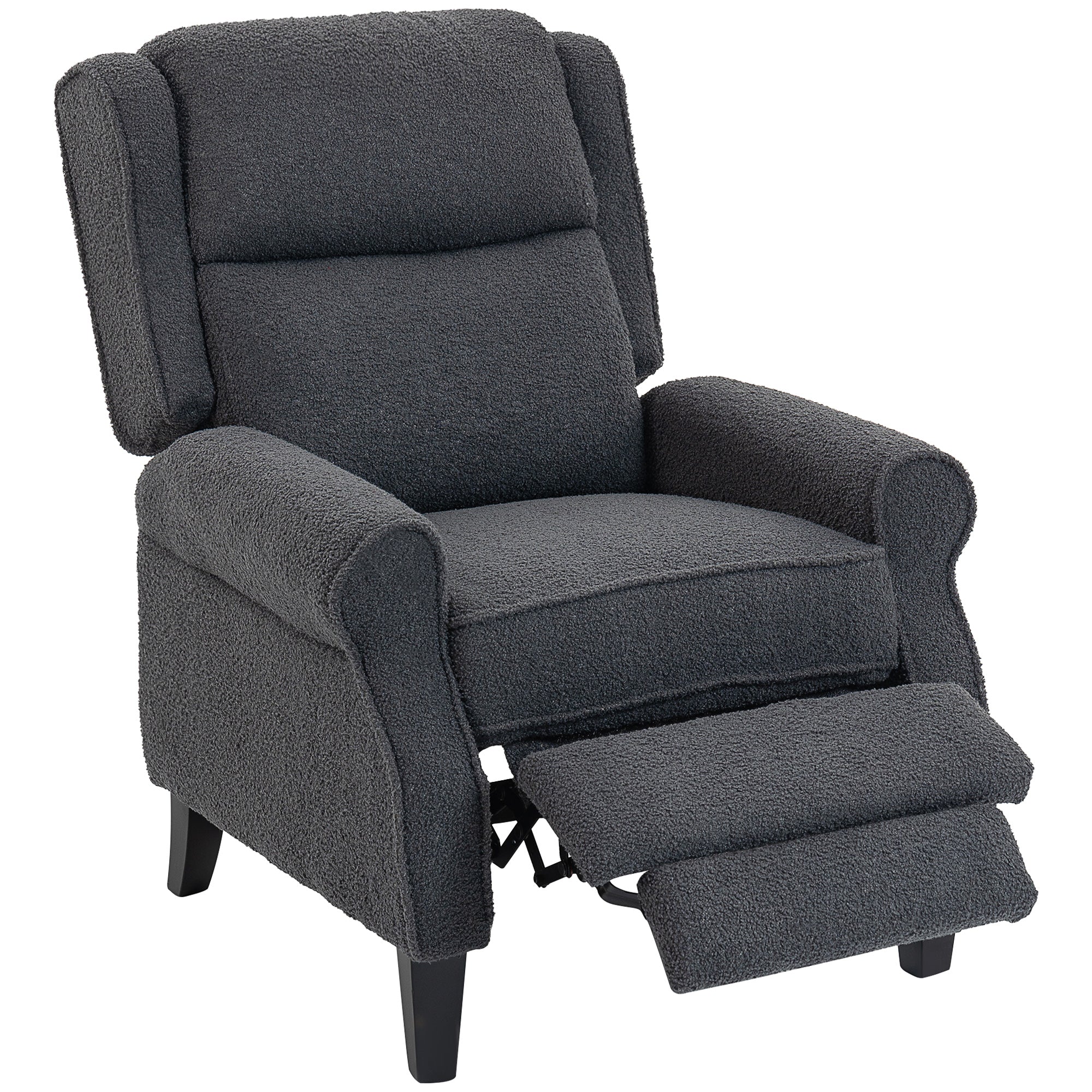 Recliner Armchair, Teddy Fleece Recliner Chair with Extended Leg Rest, Spring Pack, Thick Padded, for Tall People, Push Back Reclining Chair for Home, Living Room, Charcoal Grey