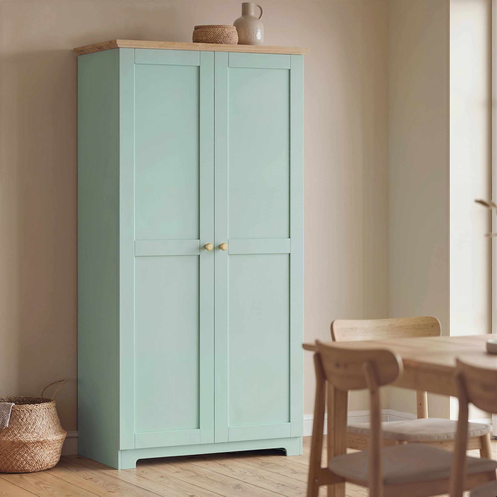 172cm Kitchen Cupboard, Freestanding Storage Cabinet with Doors and Shelves, Modern 2-Door Kitchen Pantry Cupboard for Dining Room, Light Green