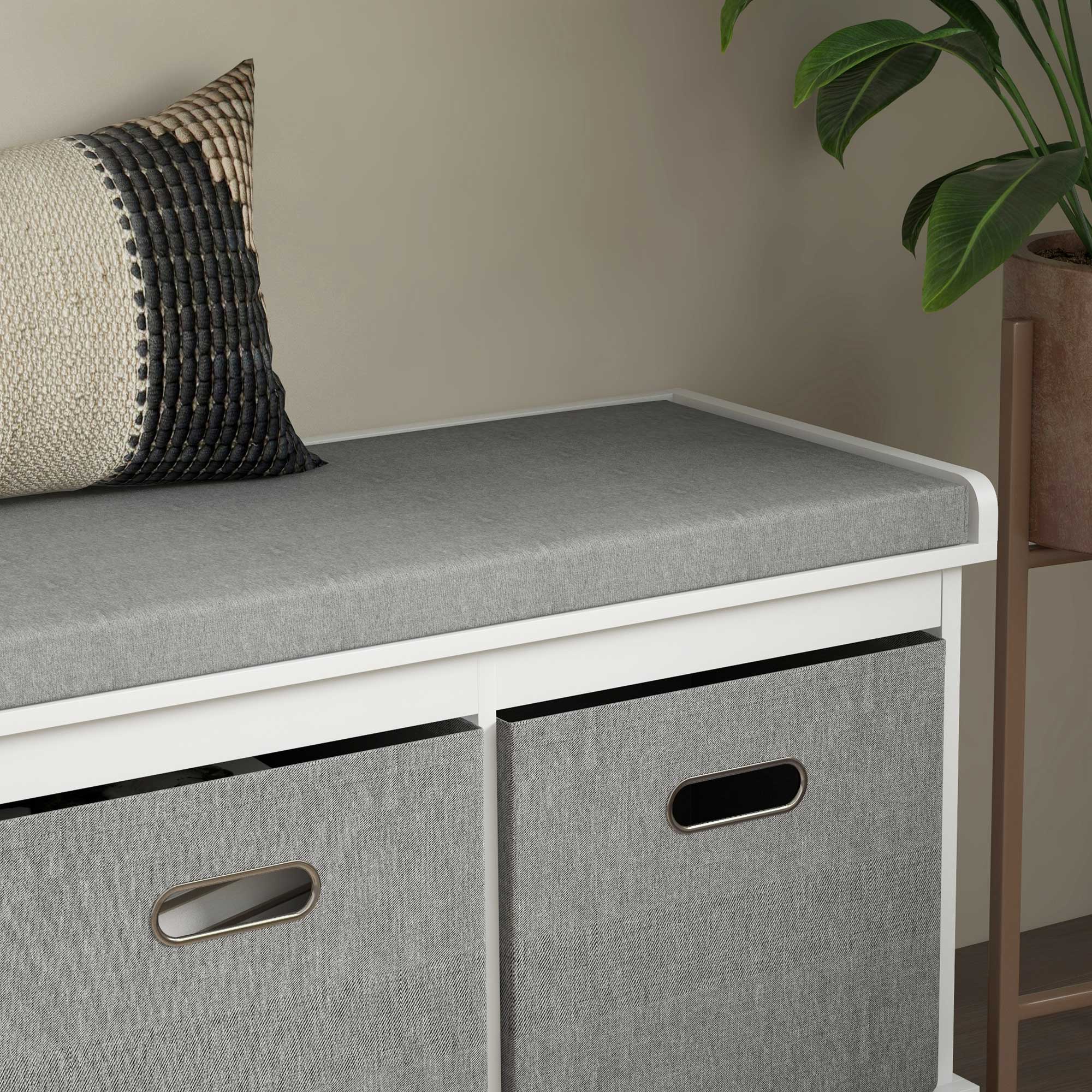 HOMCOM Shoe Bench with Seat, Entryway Bench with Cushion and 3 Fabric Drawers, Shoe Storage Bench for Hallway, Living Room, Bedroom, White