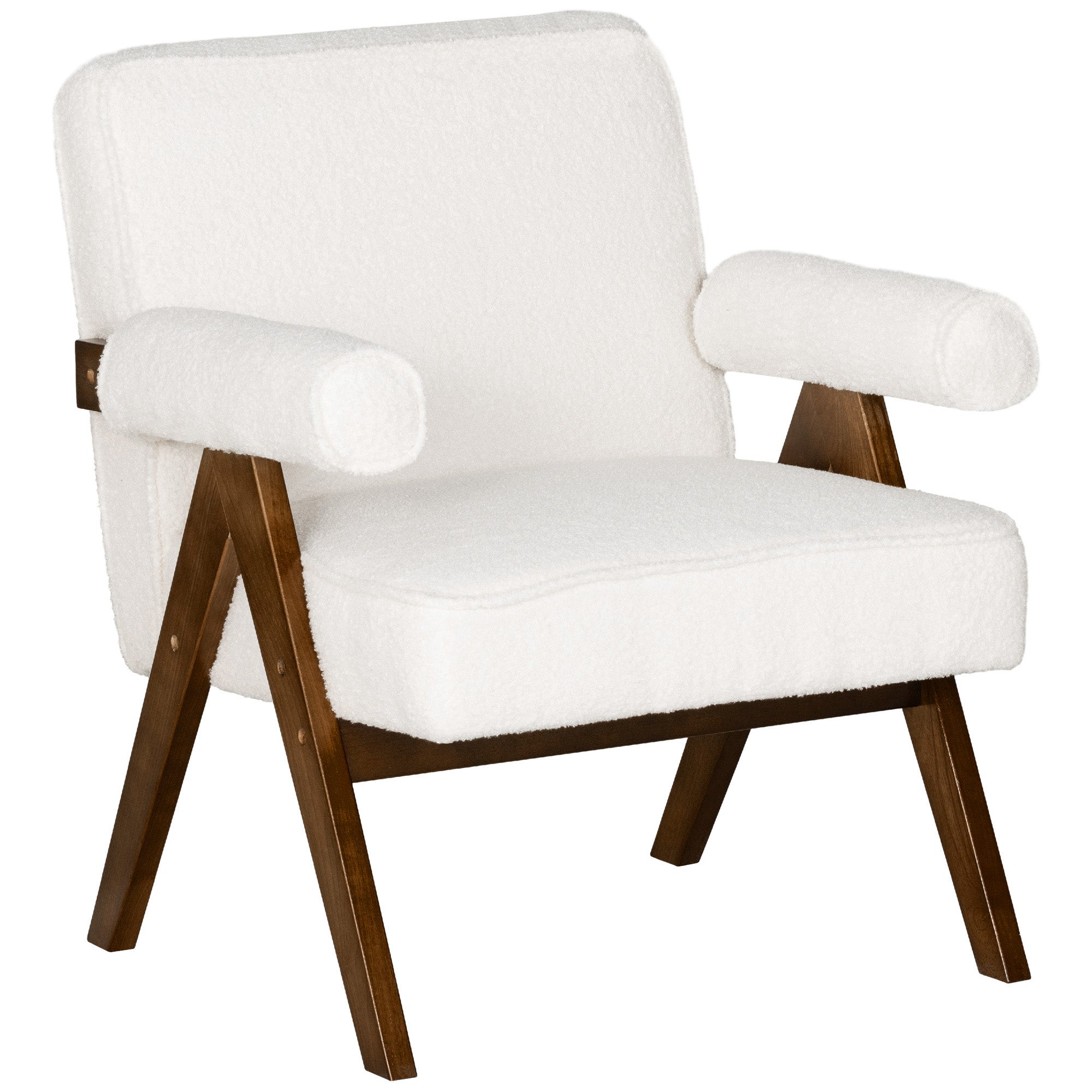 HOMCOM Accent Chair with Wide Seat, Cashmere Upholstered Armchair, Modern Living Room Chair with Soft Padded Armrests and Solid Wood Legs for Reading, Bedroom, Cream White