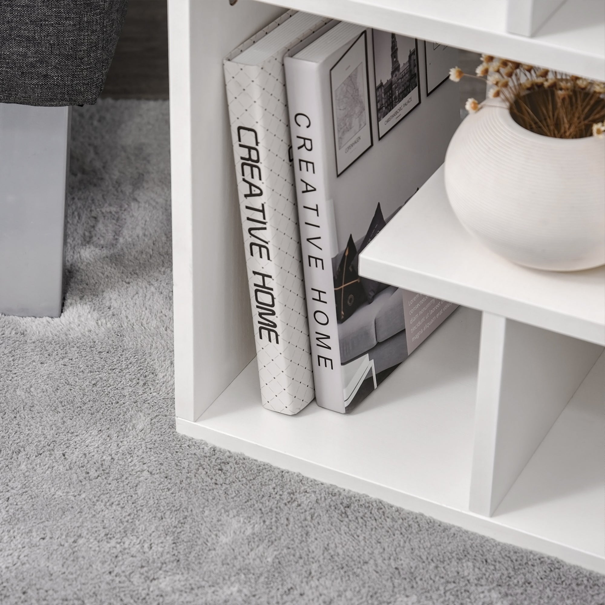 HOMCOM Side Table, 3 Tier End Table with Open Storage Shelves, Living Room Coffee Table Organiser Unit, White