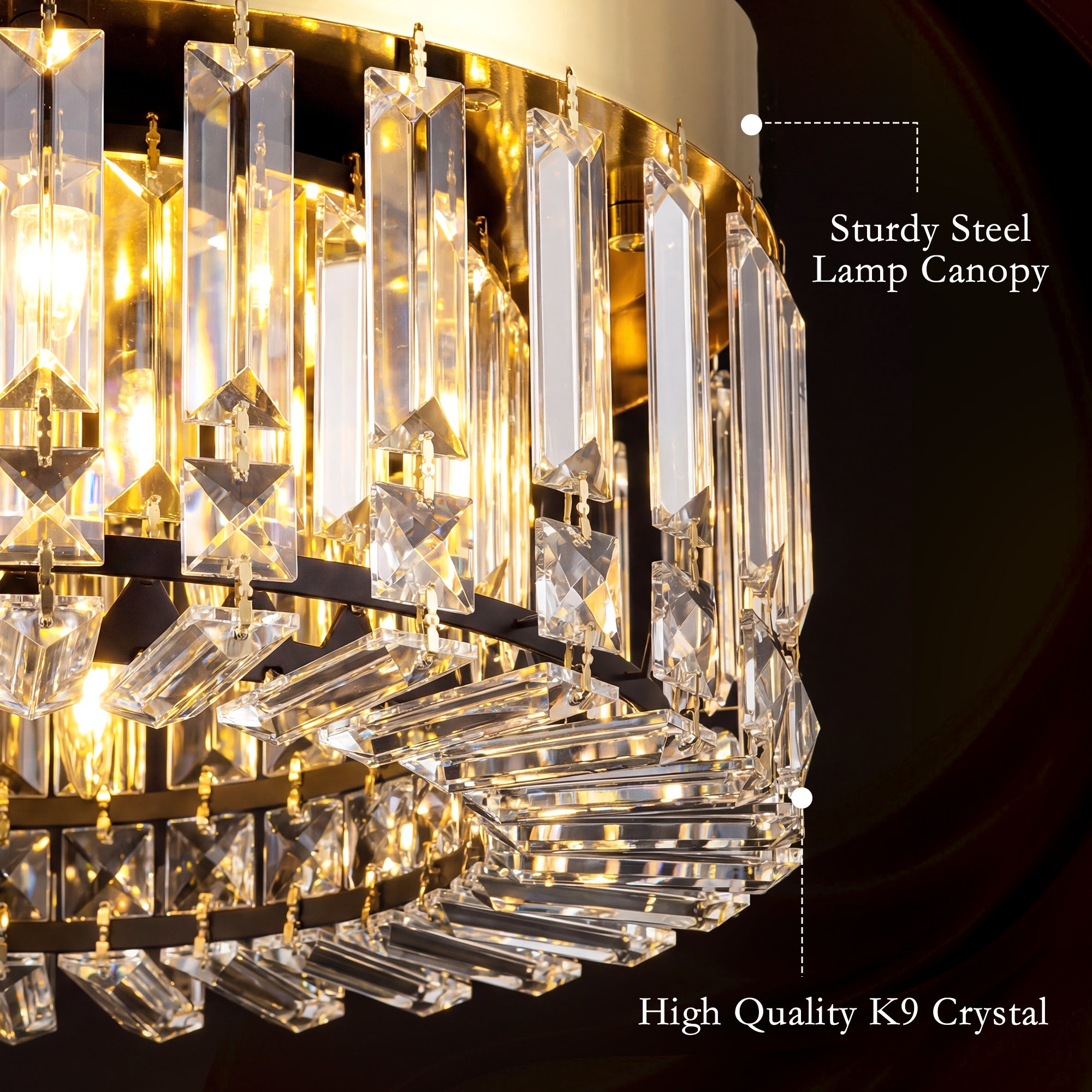 Crystal Chandeliers Ceiling Light with 160 Crystal Pendants, Modern 6-Light Flush Mount Ceiling Light for Living Room, Bedroom, Dining Room, Hall, Gold Tone