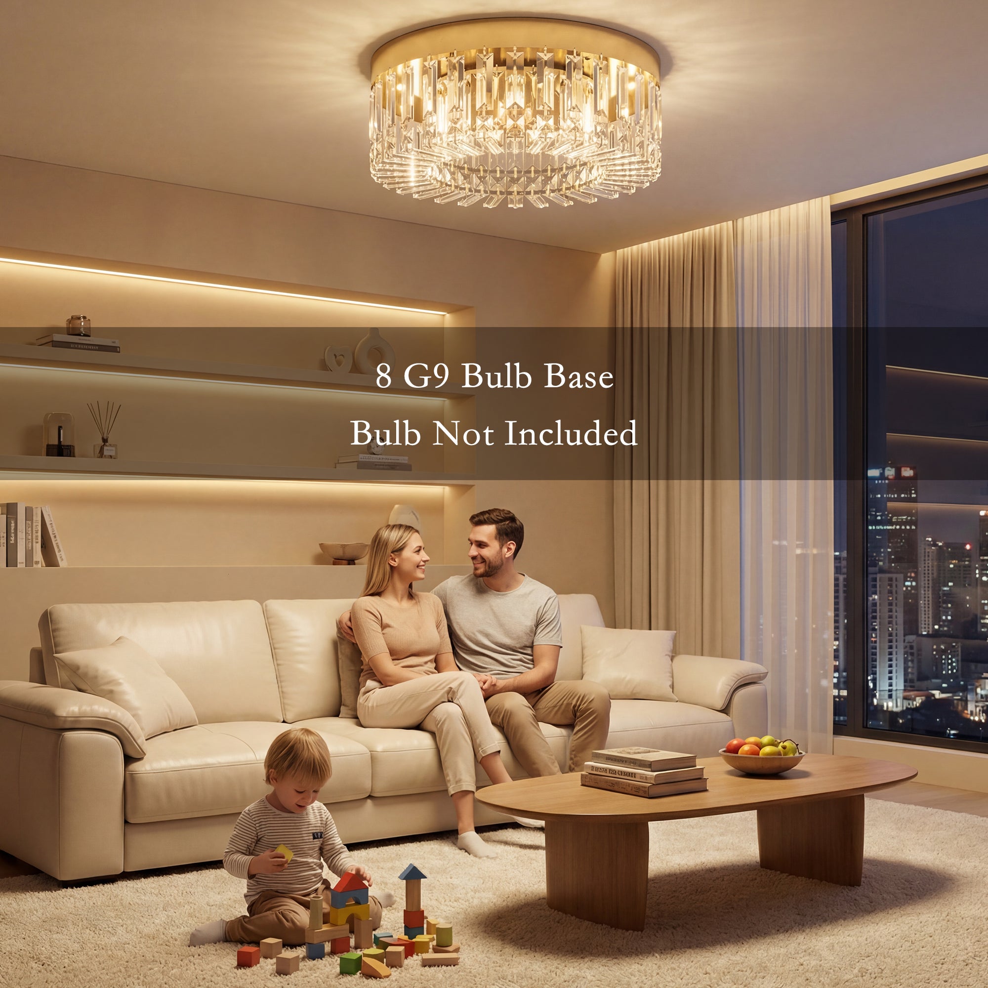 Crystal Chandeliers Ceiling Light with 160 Crystal Pendants, Modern 6-Light Flush Mount Ceiling Light for Living Room, Bedroom, Dining Room, Hall, Gold Tone