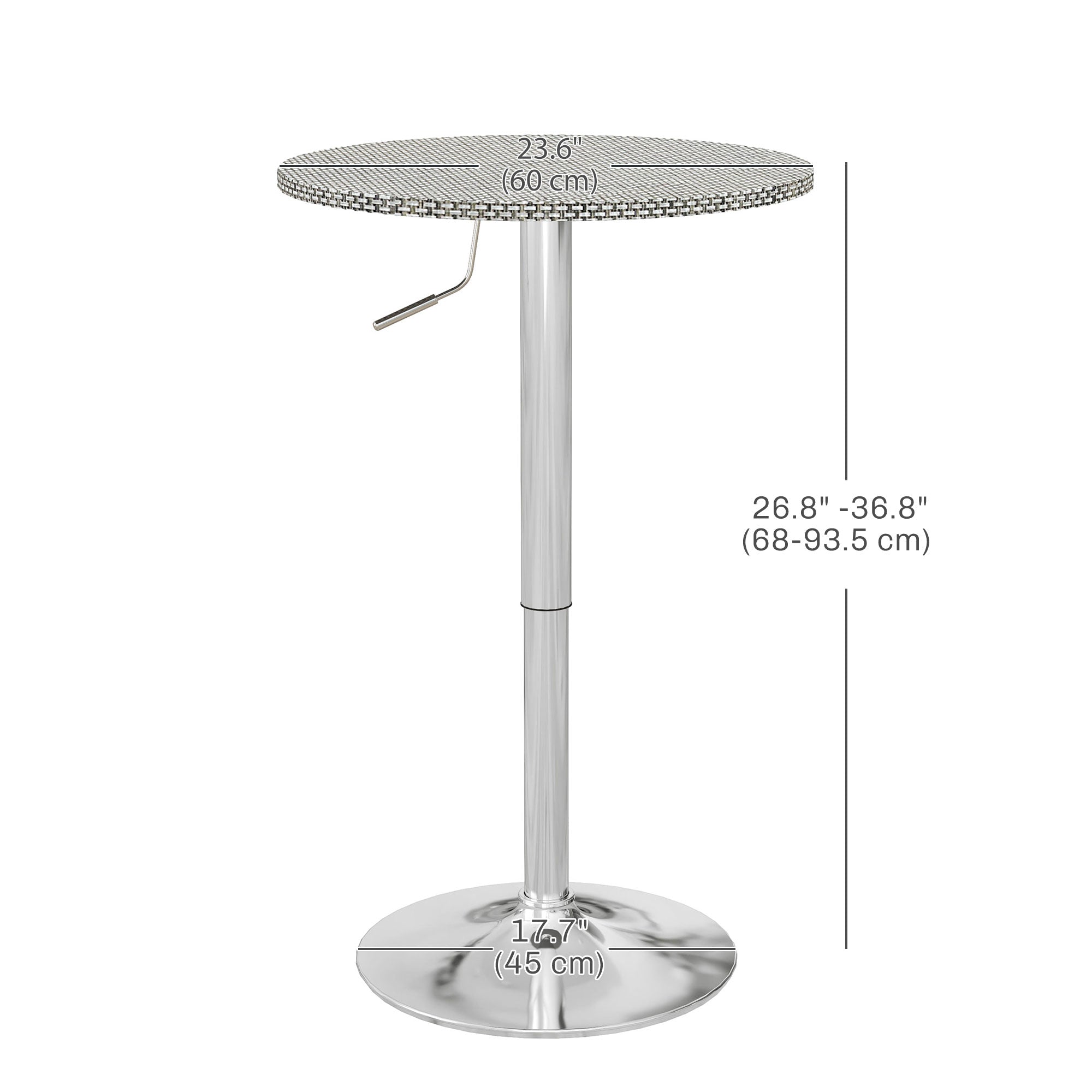 HOMCOM Round Bar Table for 2, Adjustable Pub Table with PE Rattan Top and Steel Base, Modern Bistro Table for Home Bar, Small Dining Room, Grey