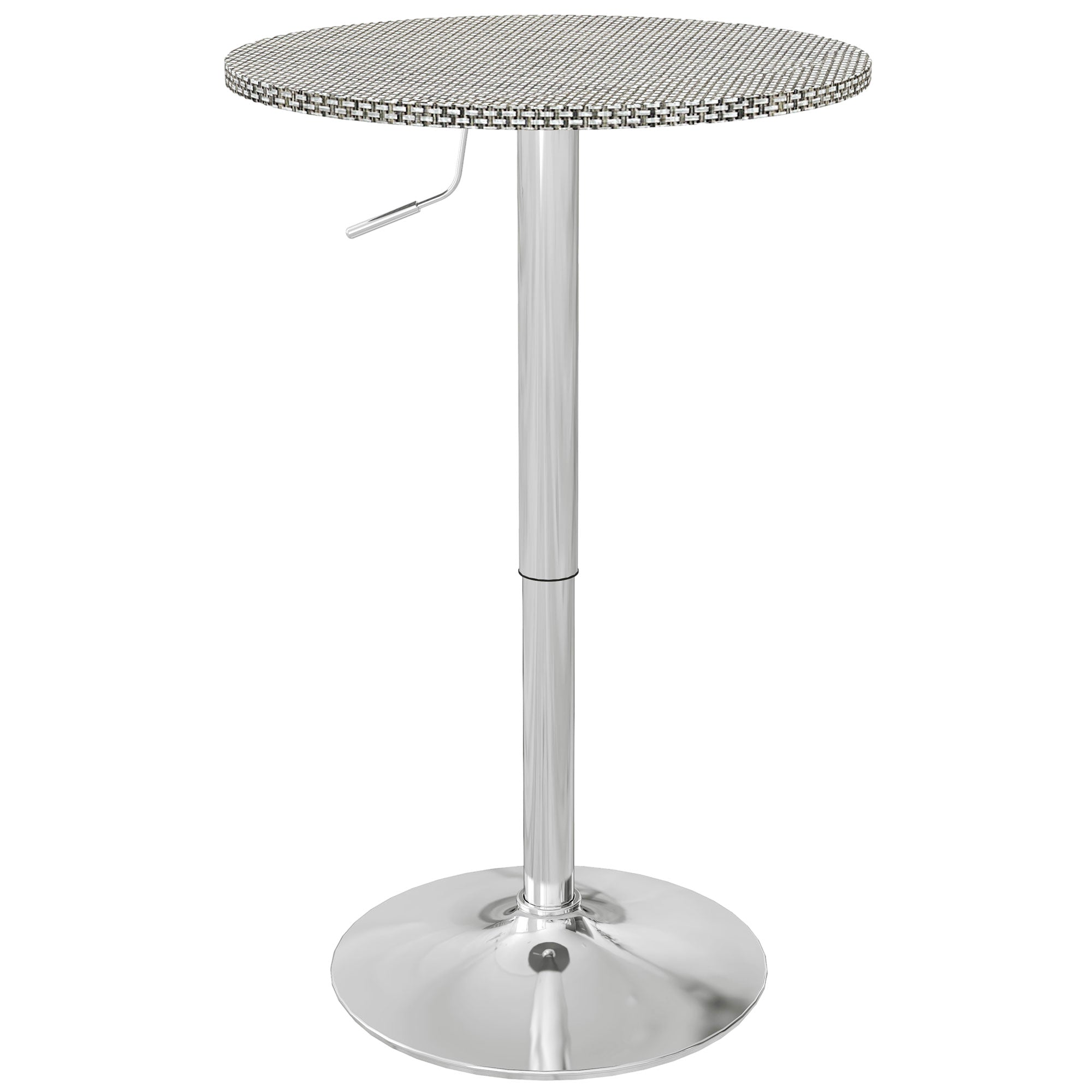 HOMCOM Round Bar Table for 2, Adjustable Pub Table with PE Rattan Top and Steel Base, Modern Bistro Table for Home Bar, Small Dining Room, Grey