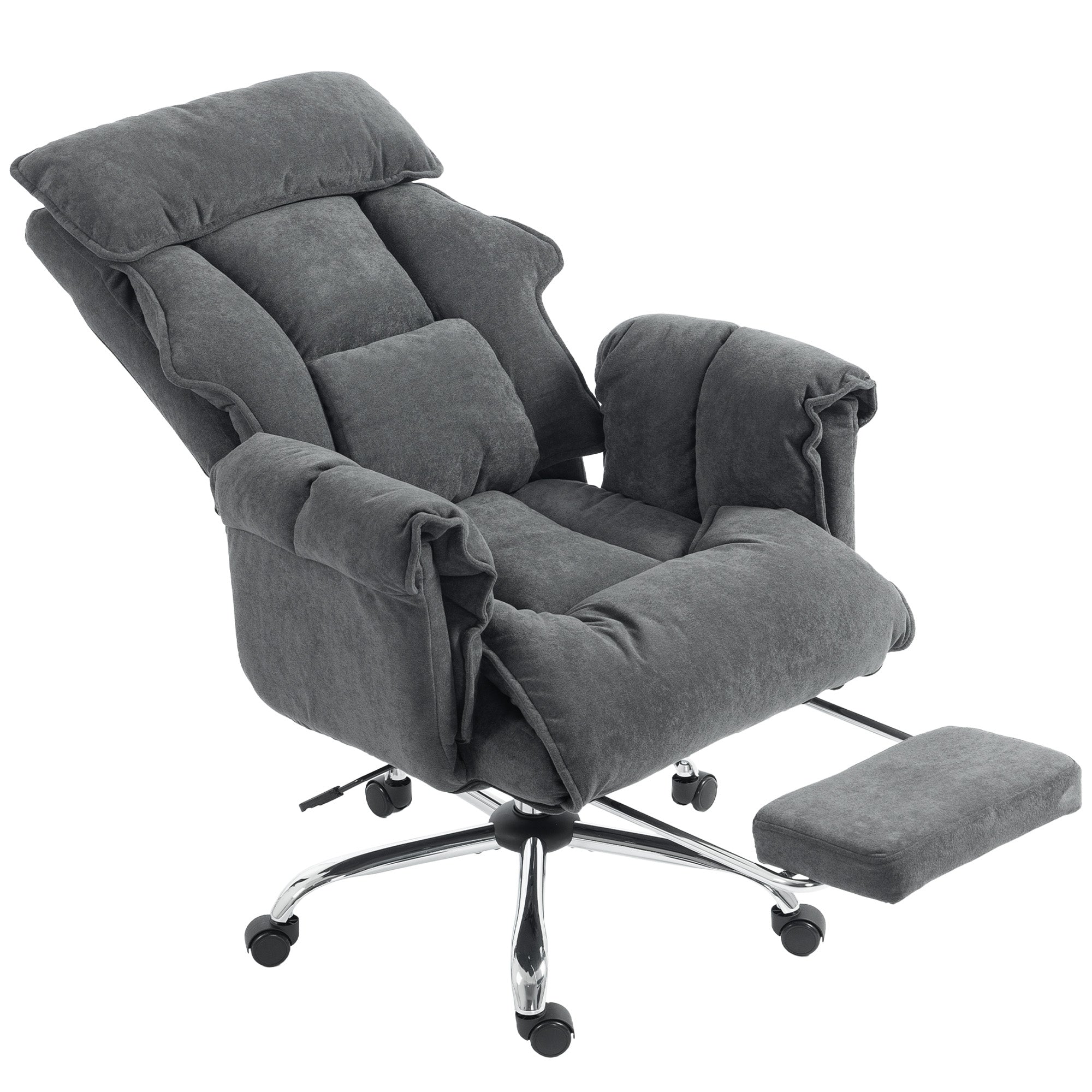 Executive Office Chair with Footrest, Reclining Swivel Computer Desk Chair with High Back, Double-layer Padding, Headrest, Adjustable Height, Rolling Wheels, Dark Grey