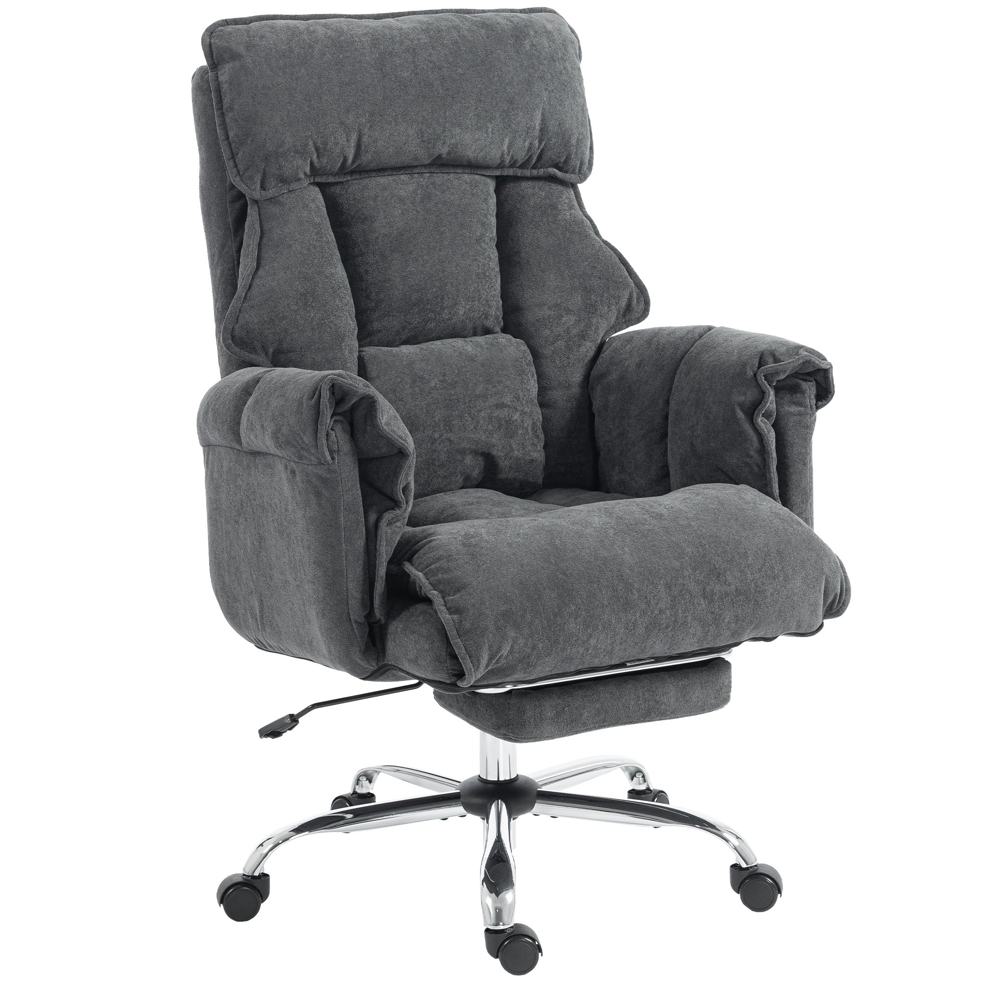 Executive Office Chair with Footrest, Reclining Swivel Computer Desk Chair with High Back, Double-layer Padding, Headrest, Adjustable Height, Rolling Wheels, Dark Grey