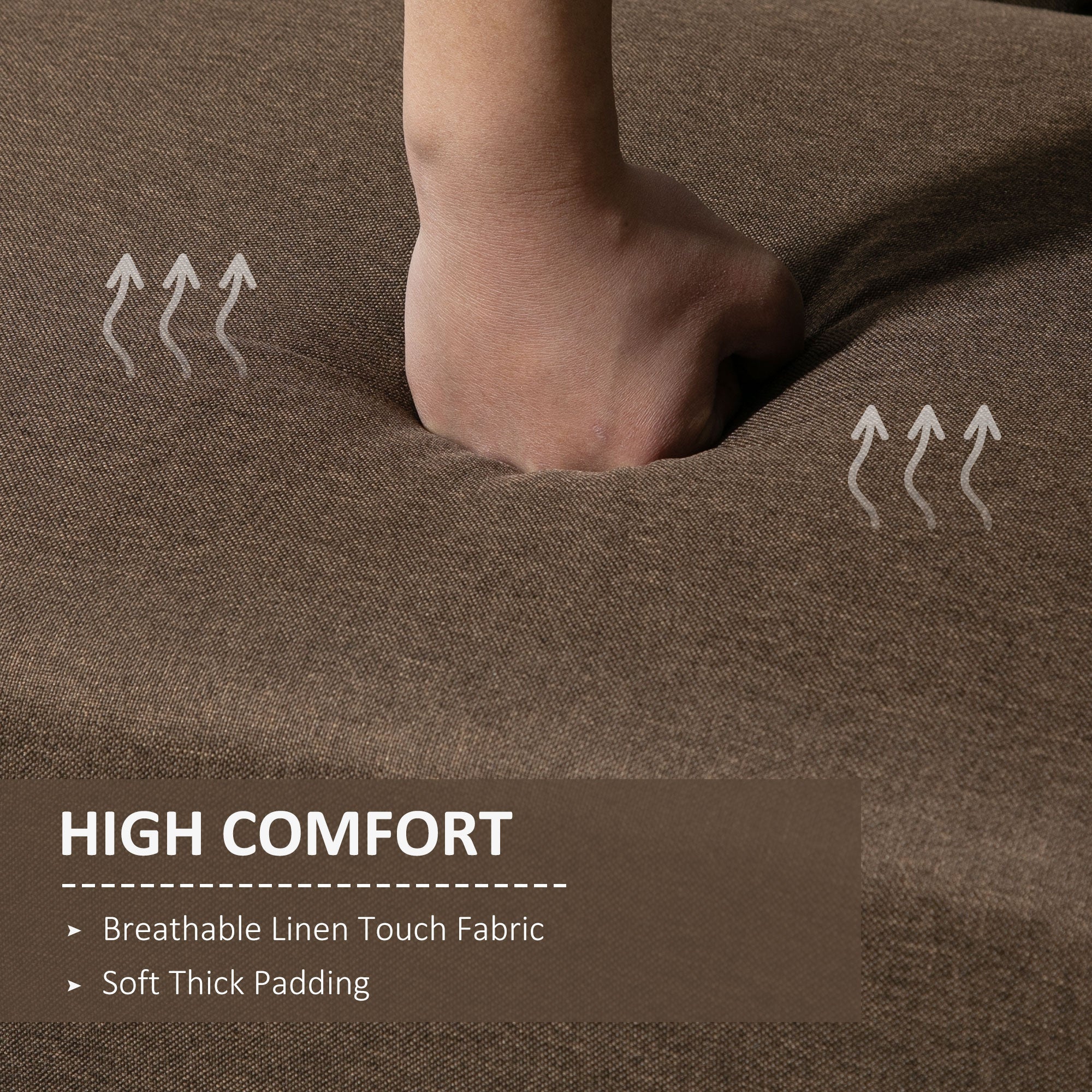 Two Seater Sofa Bed, Convertible Futon Couch Bed, Linen Upholstered Loveseat with Adjustable Backrest for Small Spaces, Living Room, Apartment, and Dorm, Brown