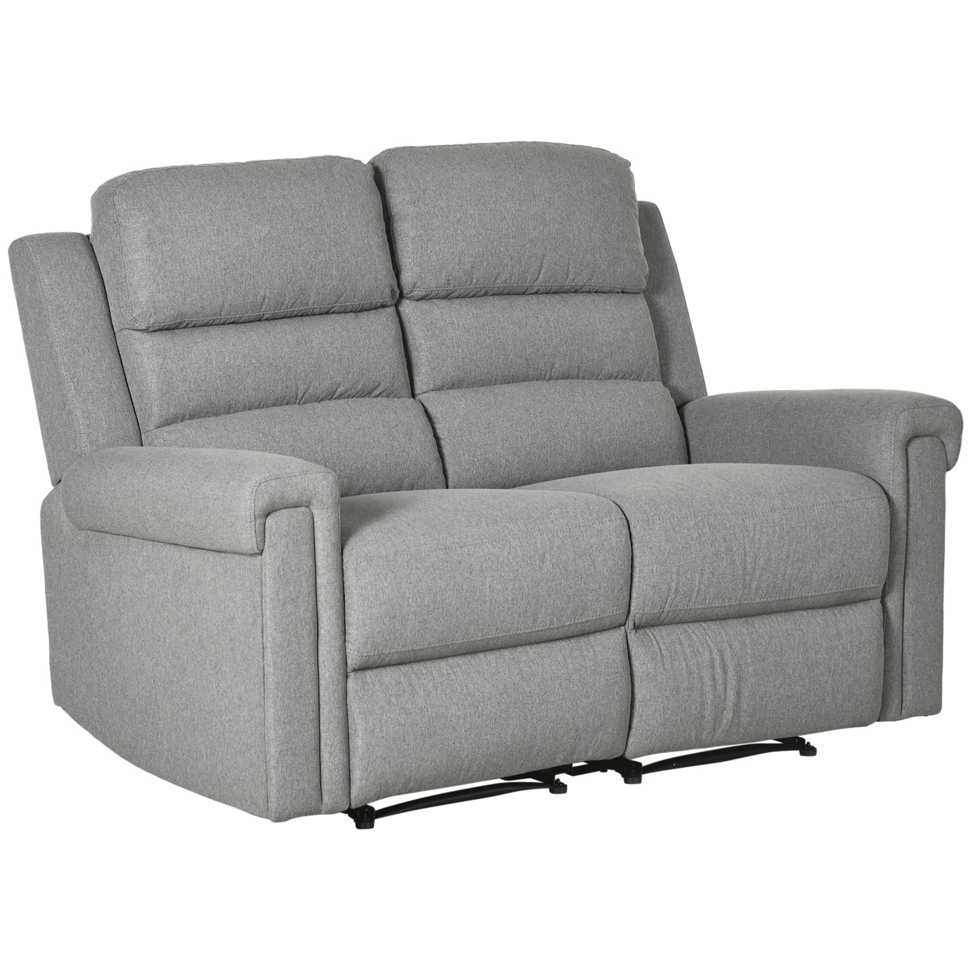 2 Seater Recliner Sofa with Manual Pull Tab Fabric Reclining Sofa RV Couch Gray