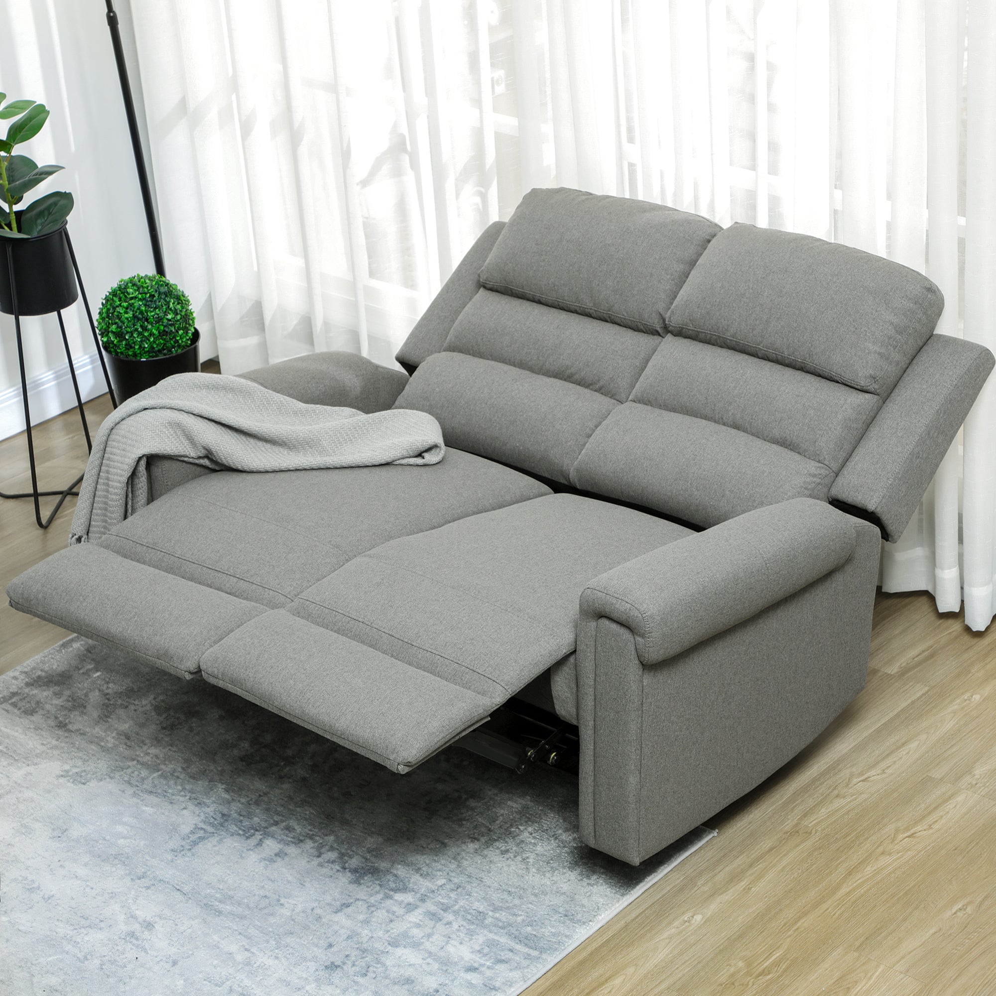 2 Seater Recliner Sofa with Manual Pull Tab Fabric Reclining Sofa RV Couch Gray