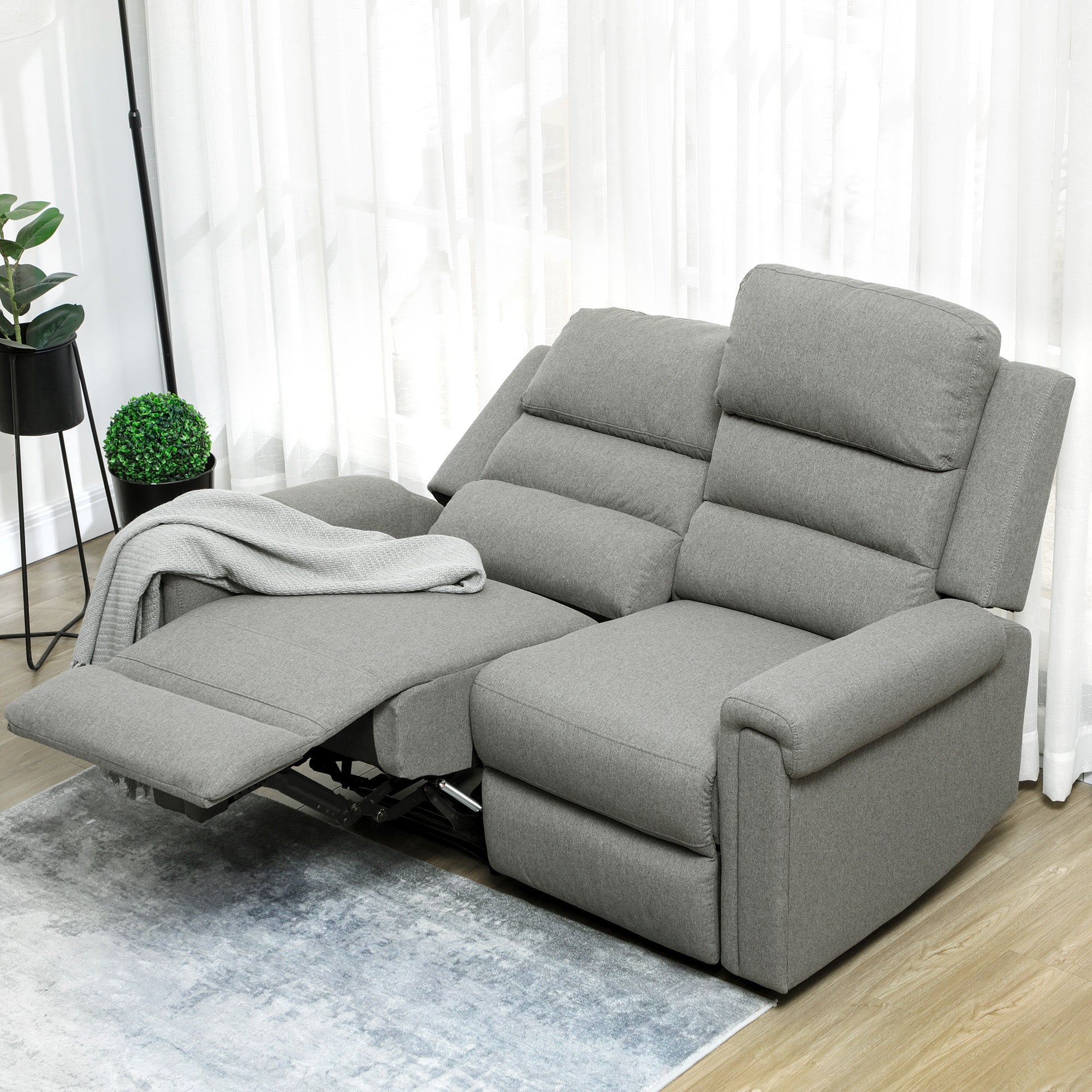 2 Seater Recliner Sofa with Manual Pull Tab Fabric Reclining Sofa RV Couch Gray