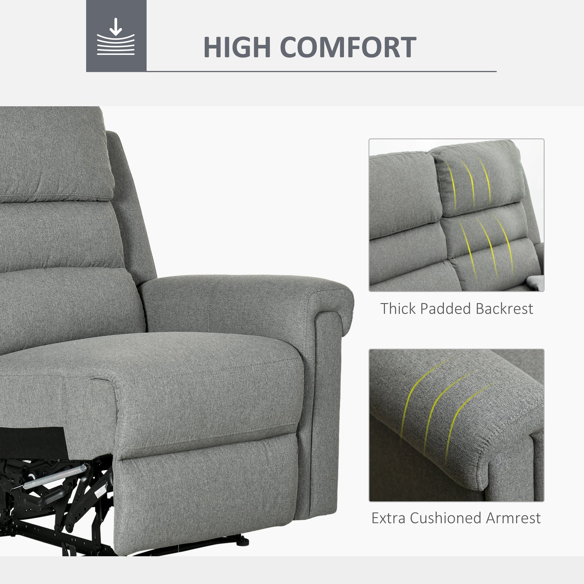 2 Seater Recliner Sofa with Manual Pull Tab Fabric Reclining Sofa RV Couch Gray