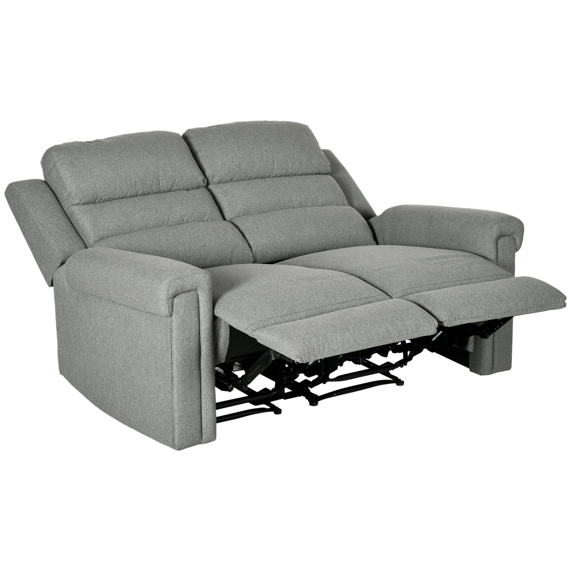 2 Seater Recliner Sofa with Manual Pull Tab Fabric Reclining Sofa RV Couch Gray