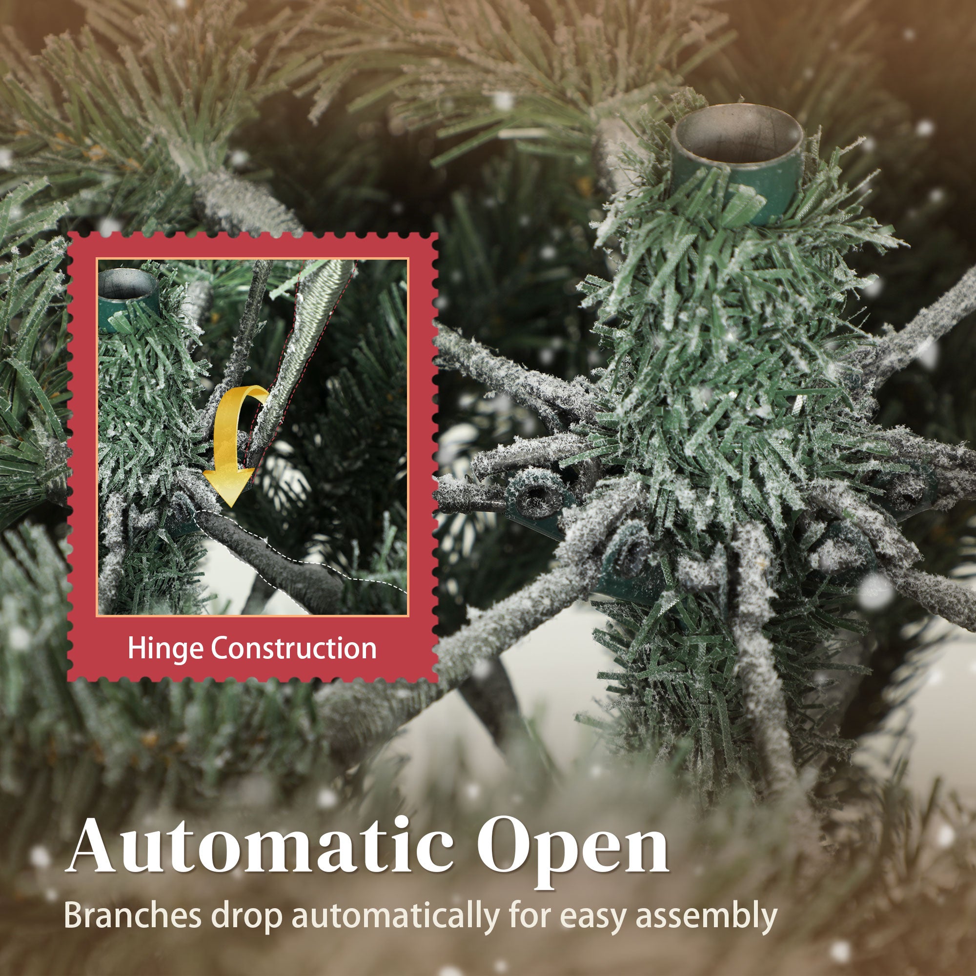 7 ft Artificial Flocked Christmas Tree with 1867 Branches, Hinged Xmas Tree with Foldable Metal Stand, Easy Assembly for Home Office Decor