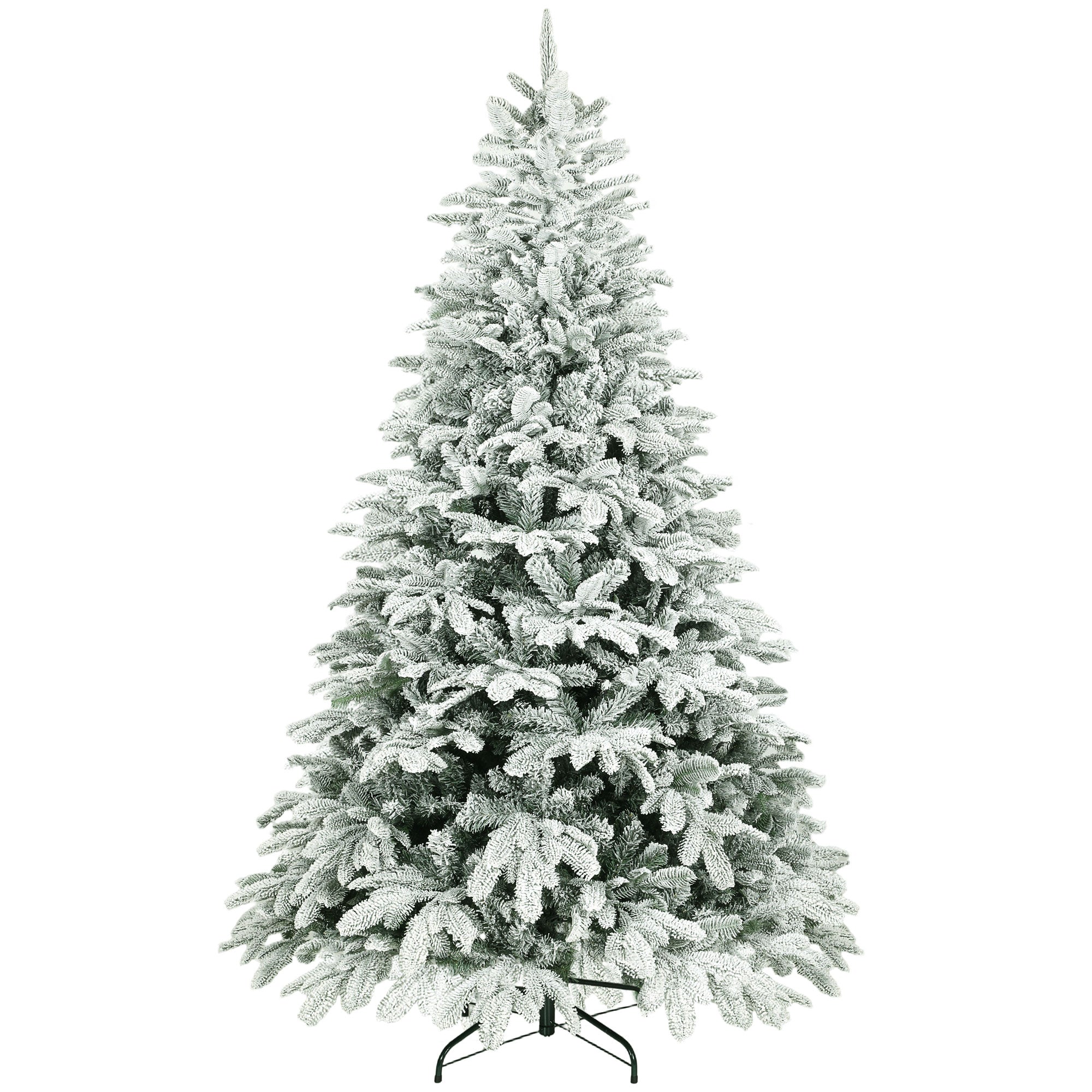 7 ft Artificial Flocked Christmas Tree with 1867 Branches, Hinged Xmas Tree with Foldable Metal Stand, Easy Assembly for Home Office Decor