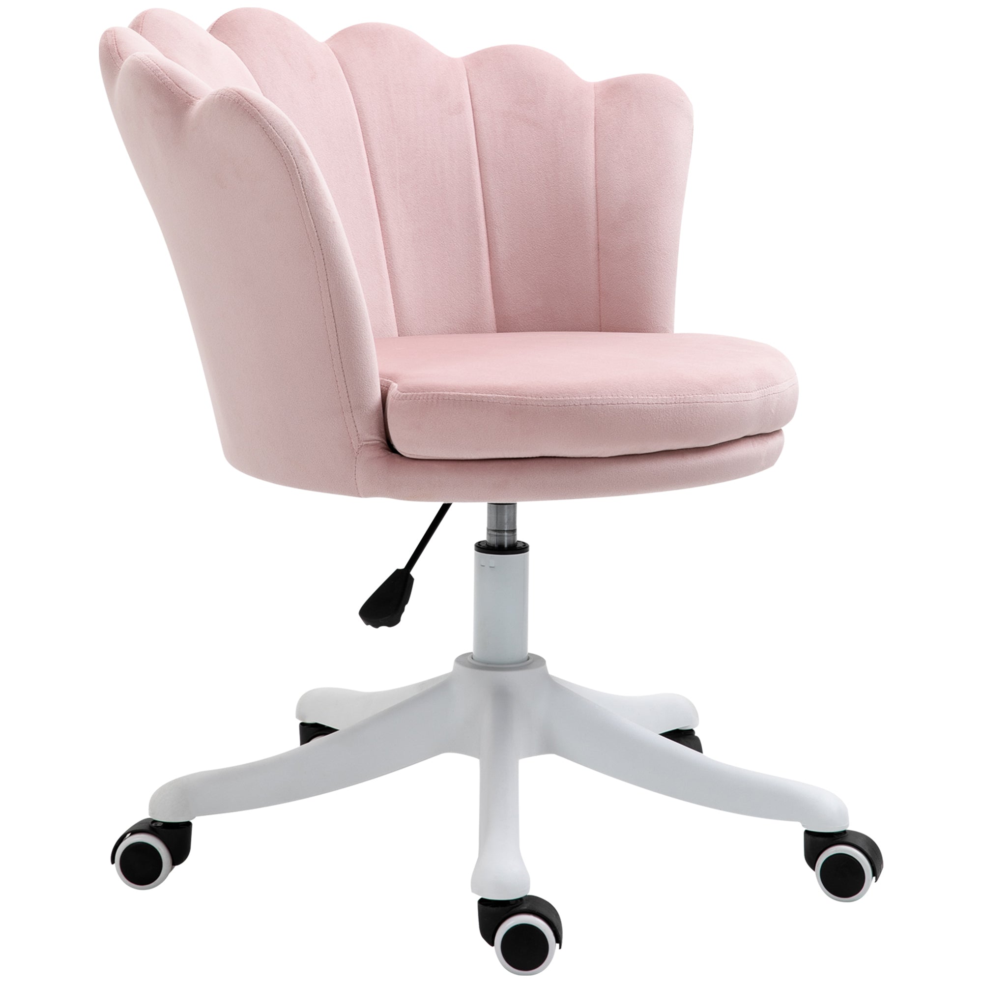 HOMCOM Mid Back Berber Fleece Office Chair, Adjustable Height Study Chair, Vanity Chair with Swivel Wheels for Living Room, Study, Pink