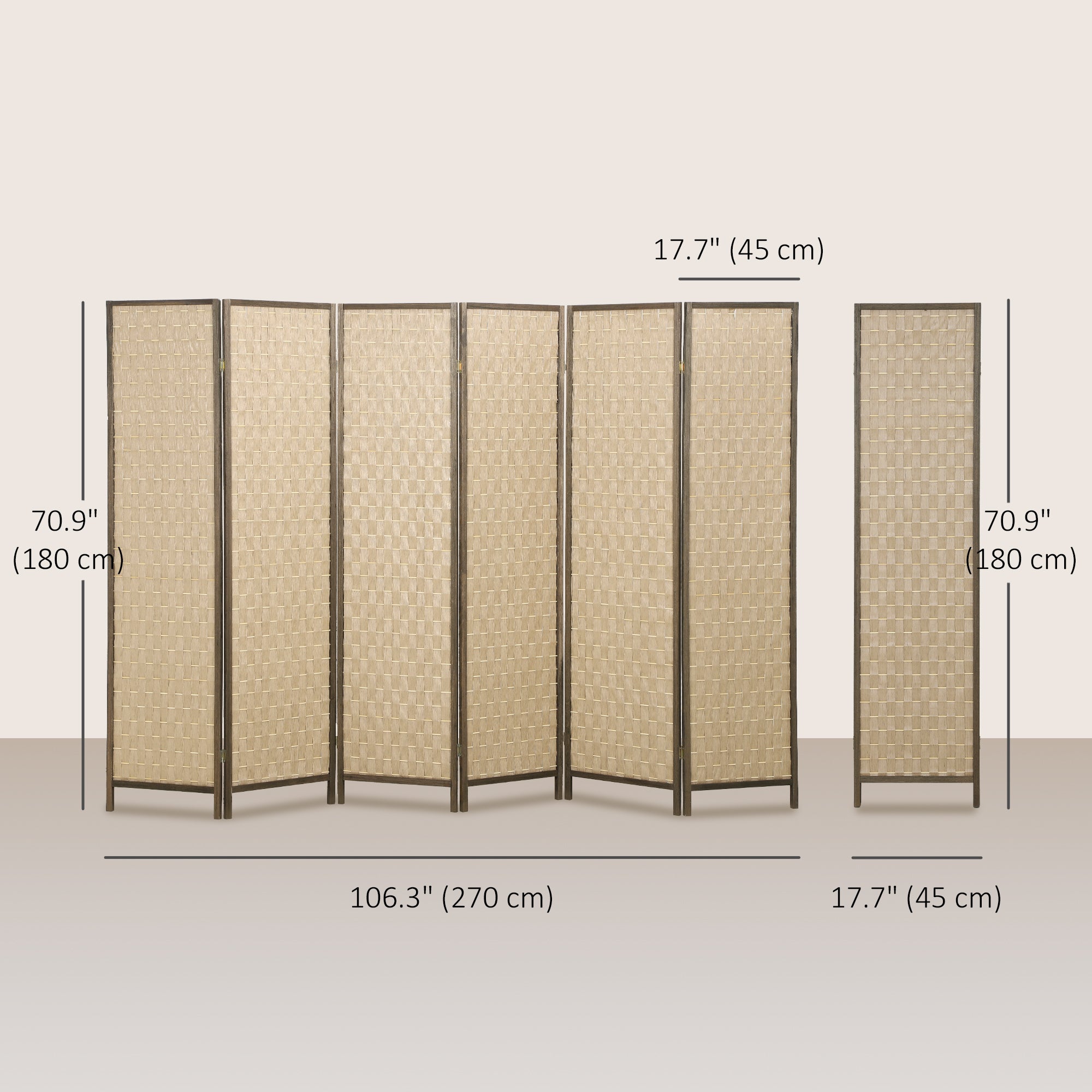 6 Panel Room Divider, 6 FT Lightweight Folding Privacy Screen, Freestanding Handwoven Partition for Living Room Bedroom Office, Brown